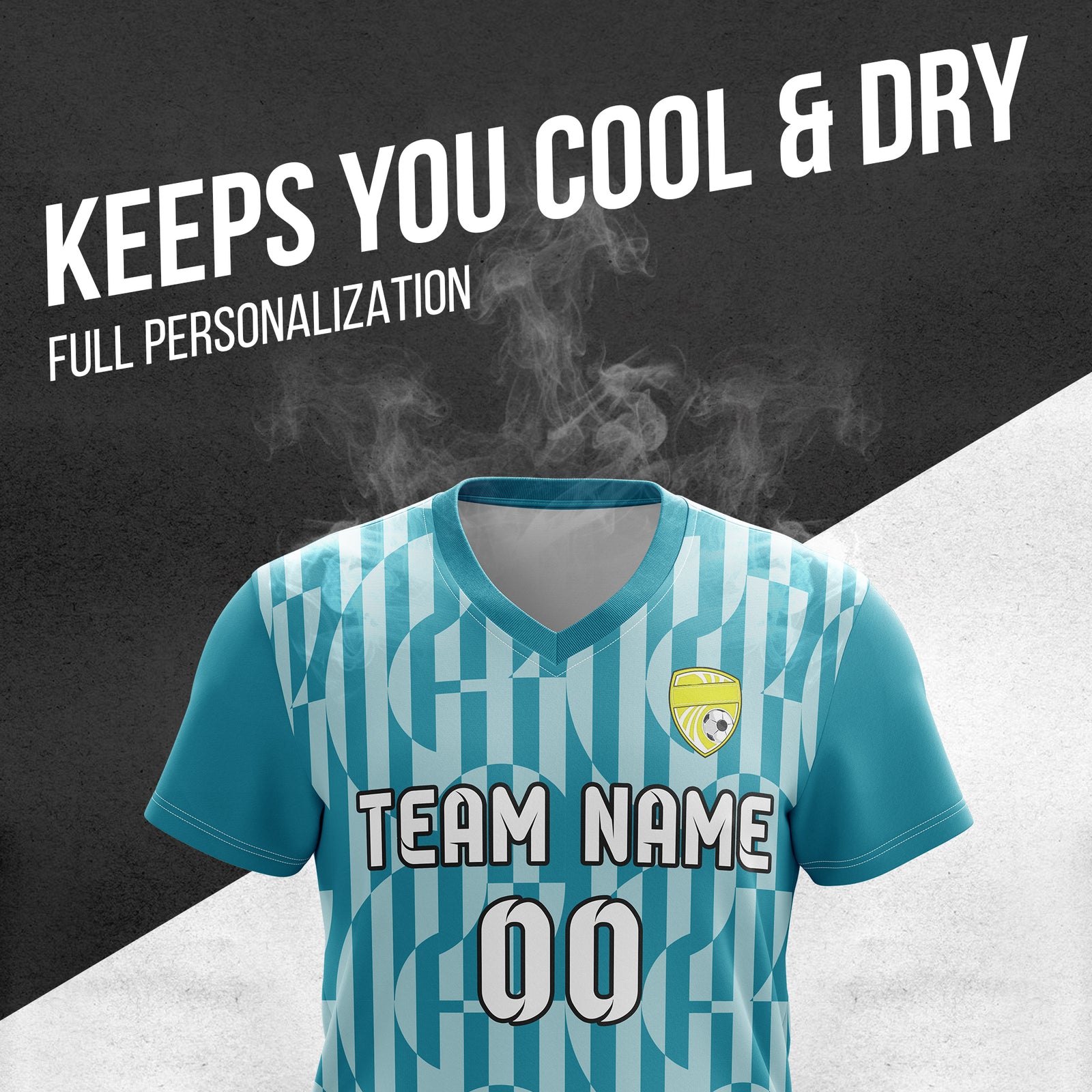 Custom Pulse Grid V-Full Pattern Teal Soccer sport Tops Jersey