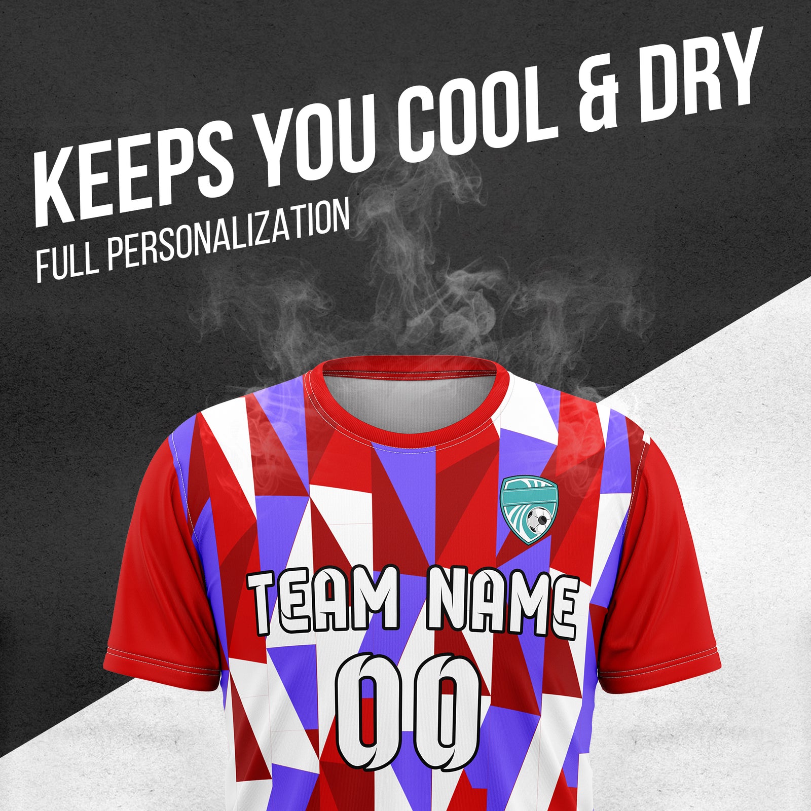 Custom Crystal R-Full Pattern Soccer Red Sport Tops Jersey