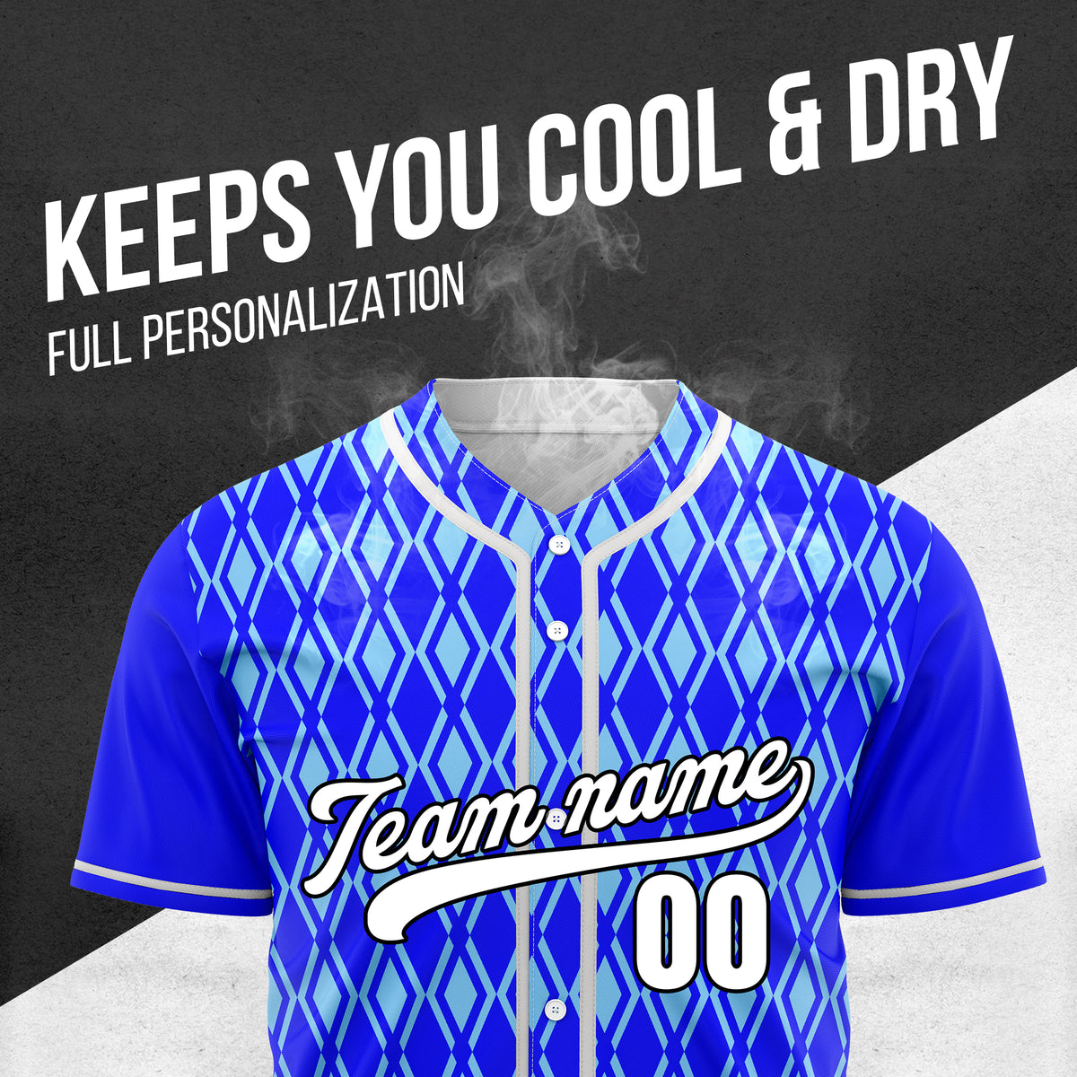 Custom Rhombic Edge Blue Baseball Sports Jersey Personalized Uniform with Name & Number
