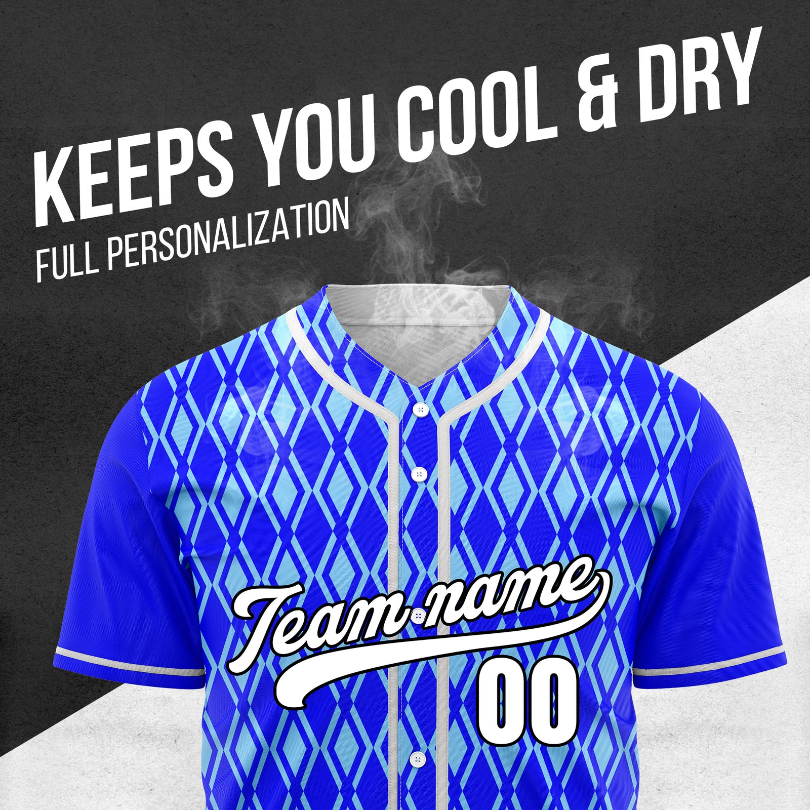 Custom Rhombic Edge Blue Baseball Sports Jersey Personalized Uniform with Name & Number