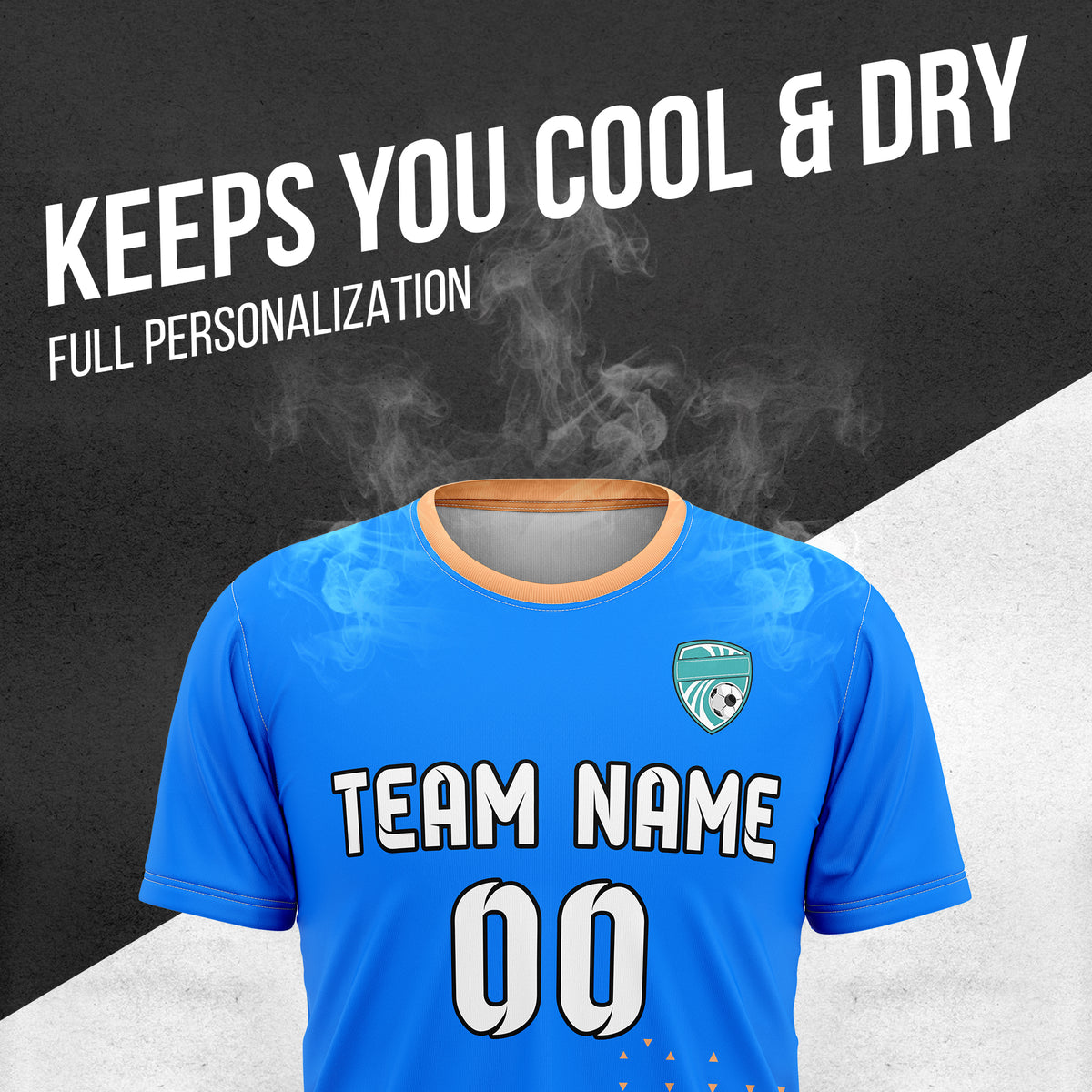 Custom Tri-Edge R Side Pattern Soccer Blue Sport Tops Jersey