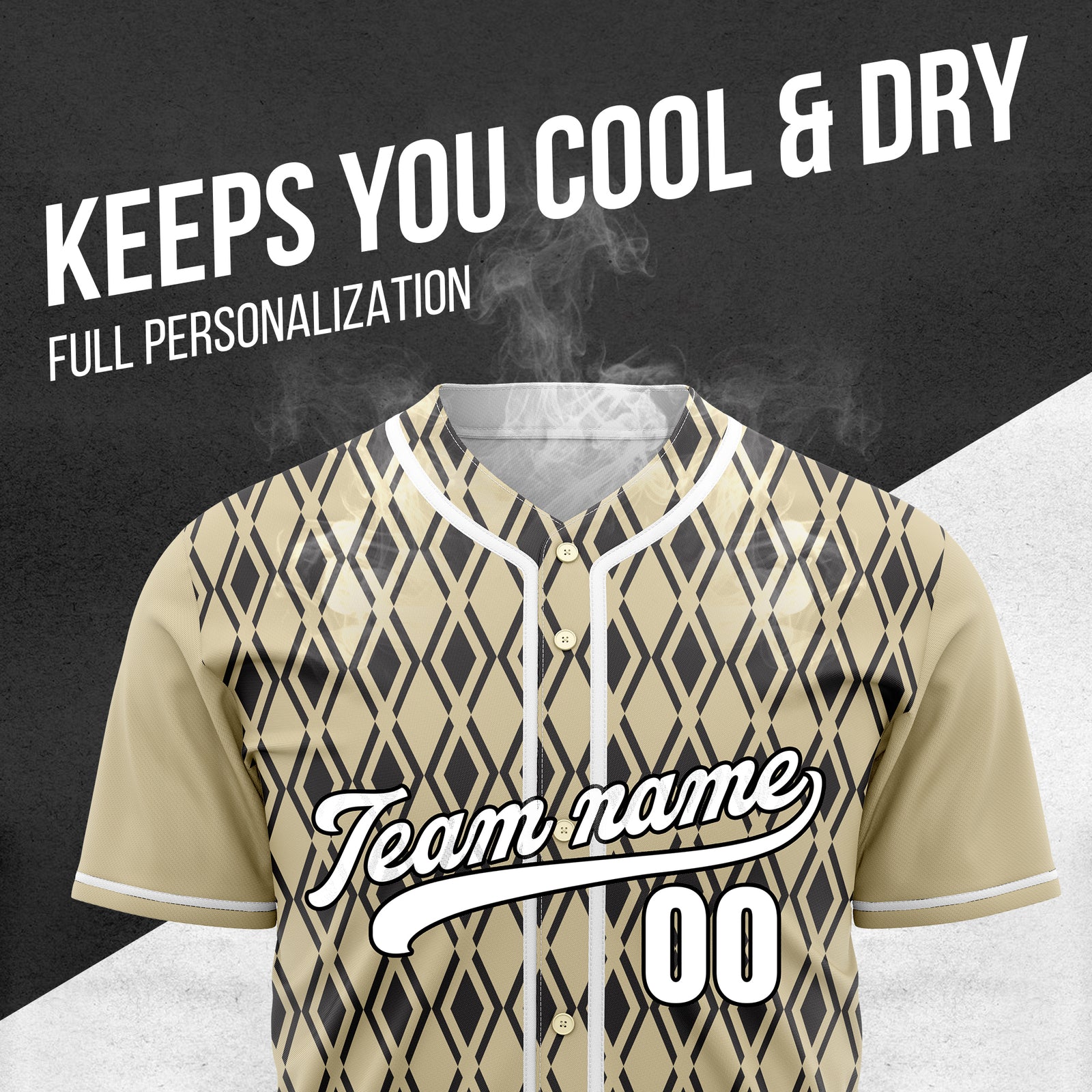 Custom Rhombic Edge Khaki Baseball Sports Jersey Personalized Uniform with Name & Number
