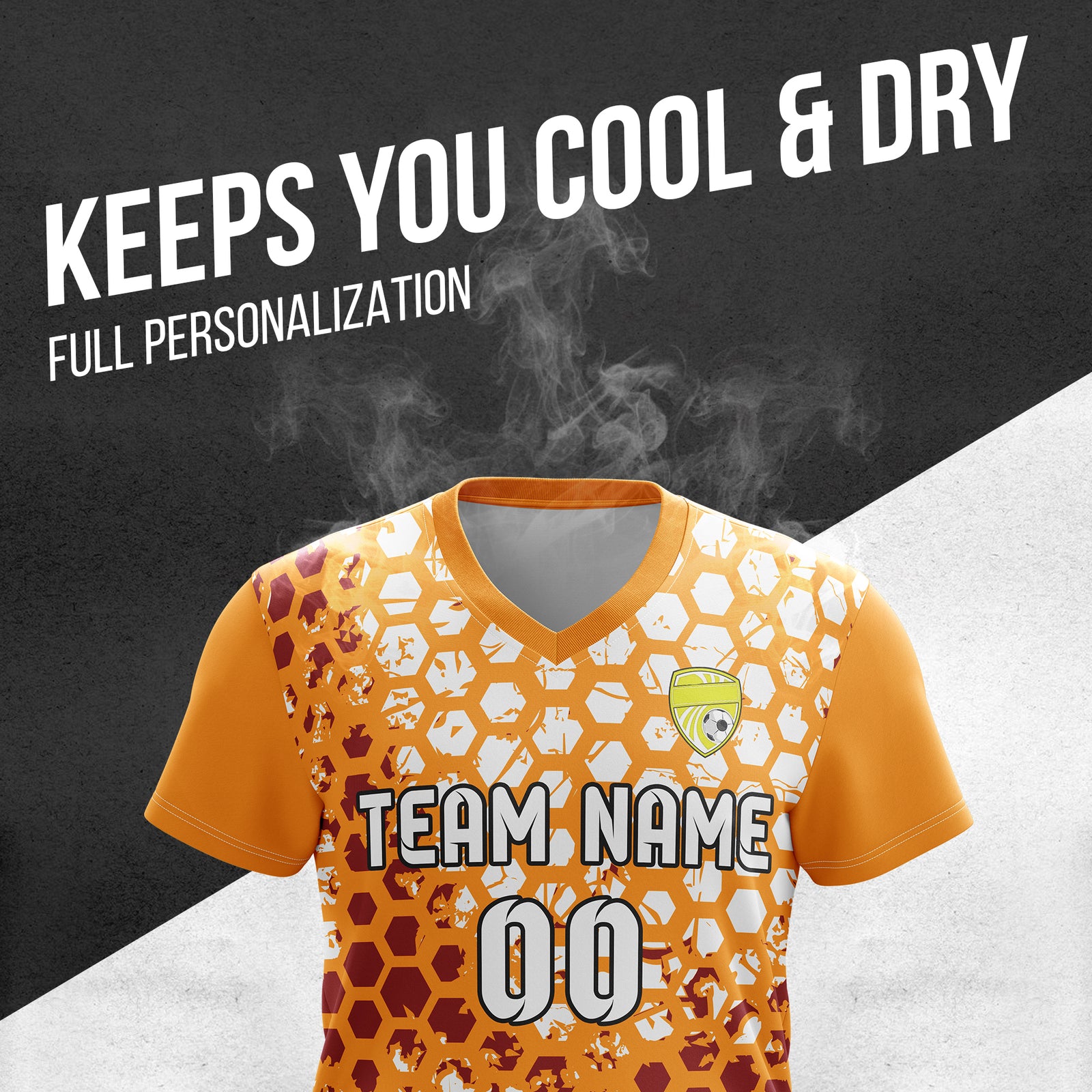 Custom Hex V-Full Pattern Orange Soccer sport Tops Jersey