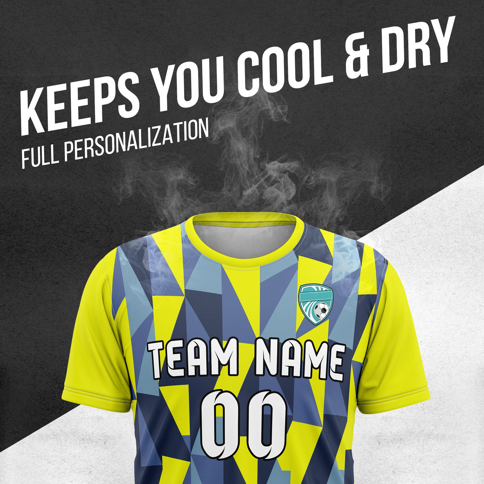 Custom Crystal R-Full Pattern Soccer Yellow Sport Tops Jersey