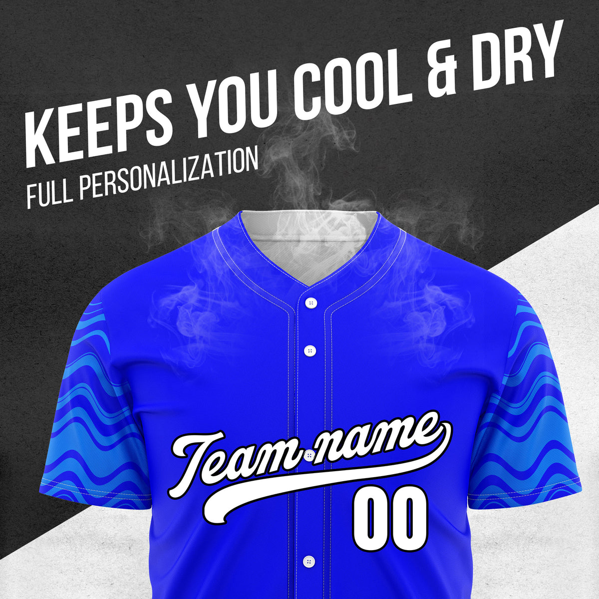 Custom Wave Blue Baseball Sports Jerseys Personalized Uniform with Name & Number