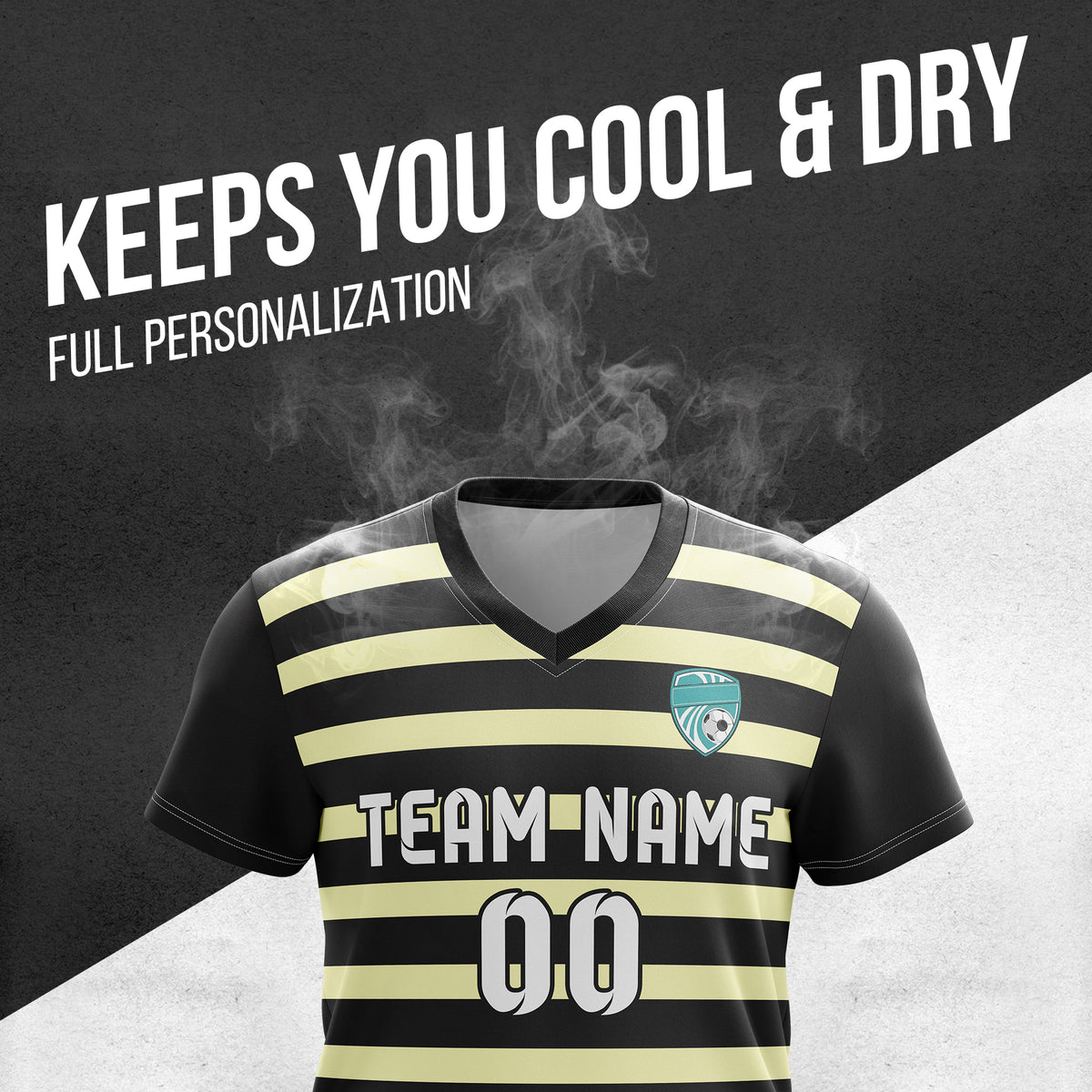 Custom Royal Stripe V-Neck Black Soccer sport Tops Jersey