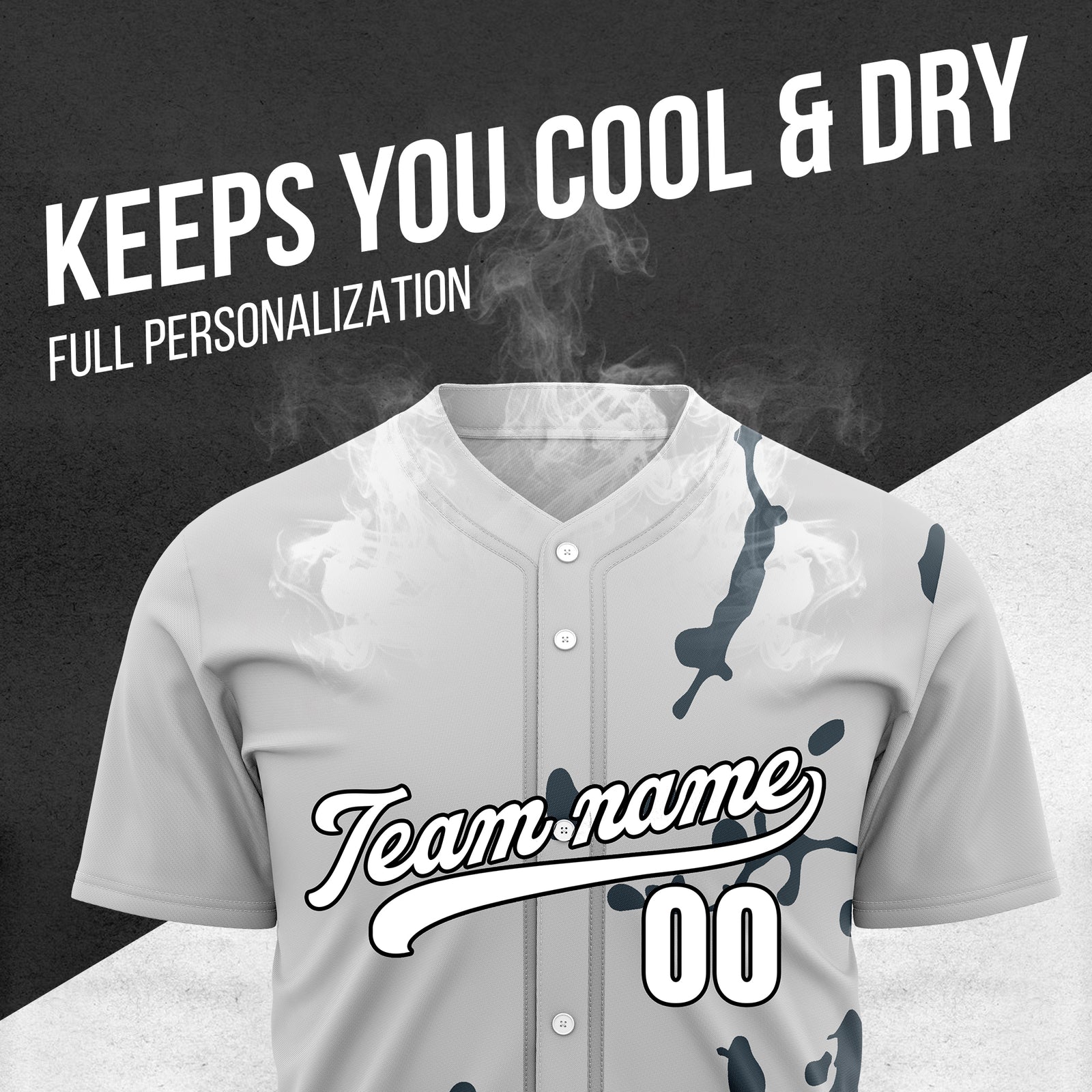 Custom Ink Paint Pop Grey Baseball Sports Jersey Personalized Uniform with Name & Number