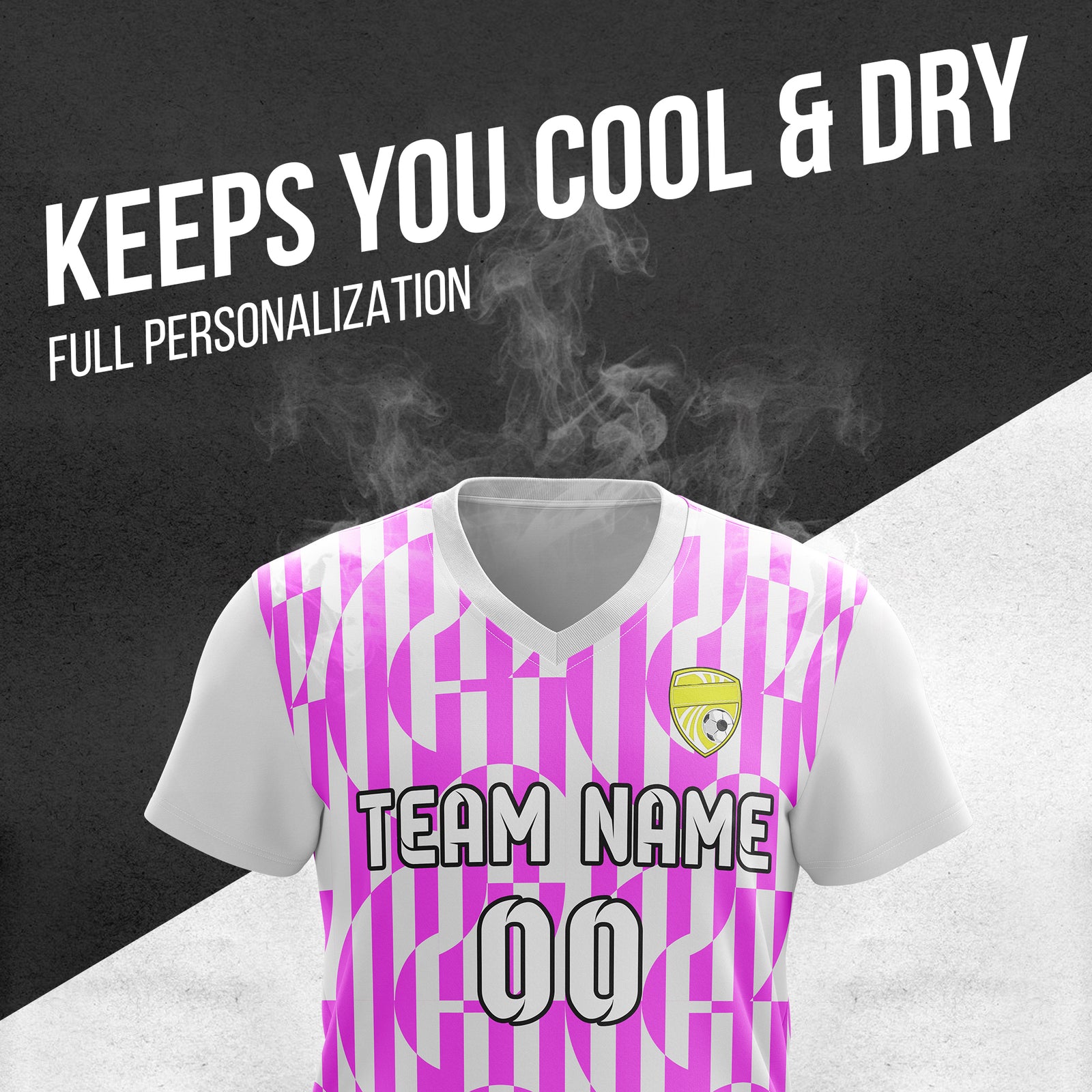 Custom Pulse Grid V-Full Pattern White Soccer sport Tops Jersey