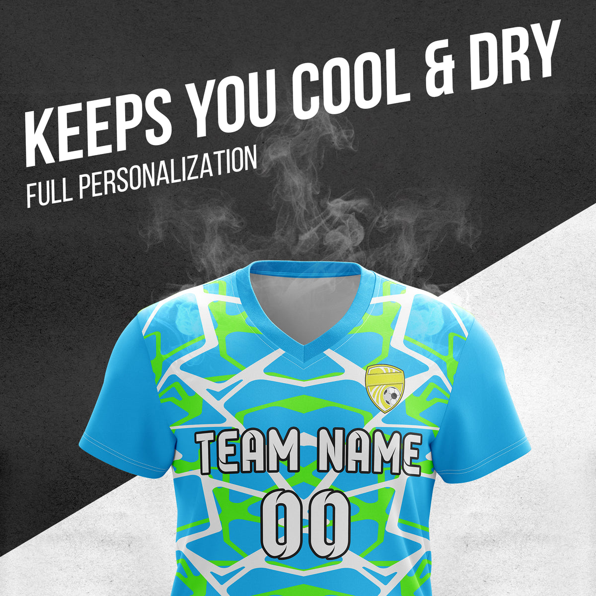 Custom Wild Pulse V-Full Pattern Blue Soccer sport Tops Jersey