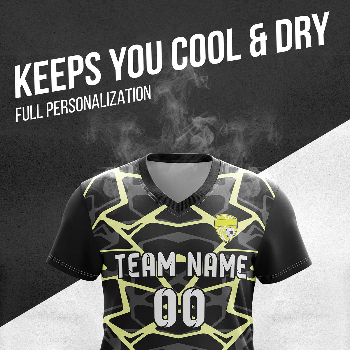 Custom Wild Pulse V-Full Pattern Black Soccer sport Tops Jersey