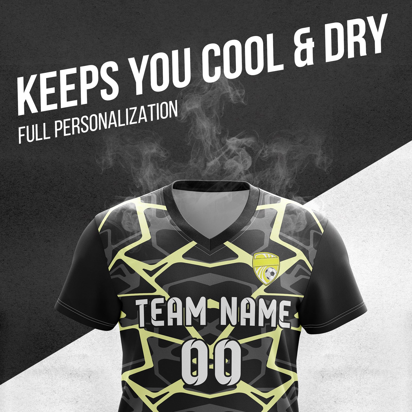 Custom Wild Pulse V-Full Pattern Black Soccer sport Tops Jersey