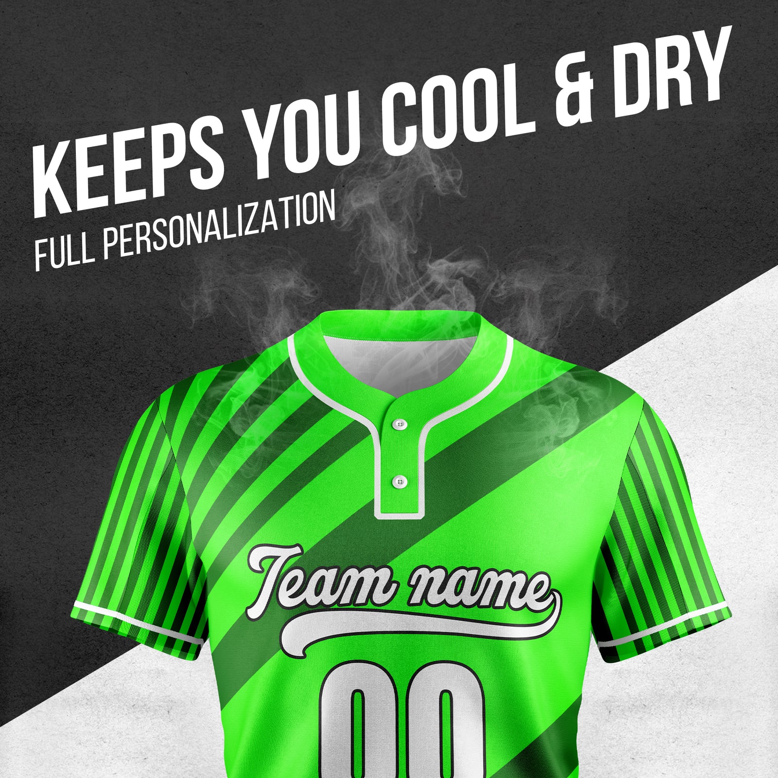 Custom Vibe Split Green Baseball Sports Jersey Personalized Uniform with Name & Number