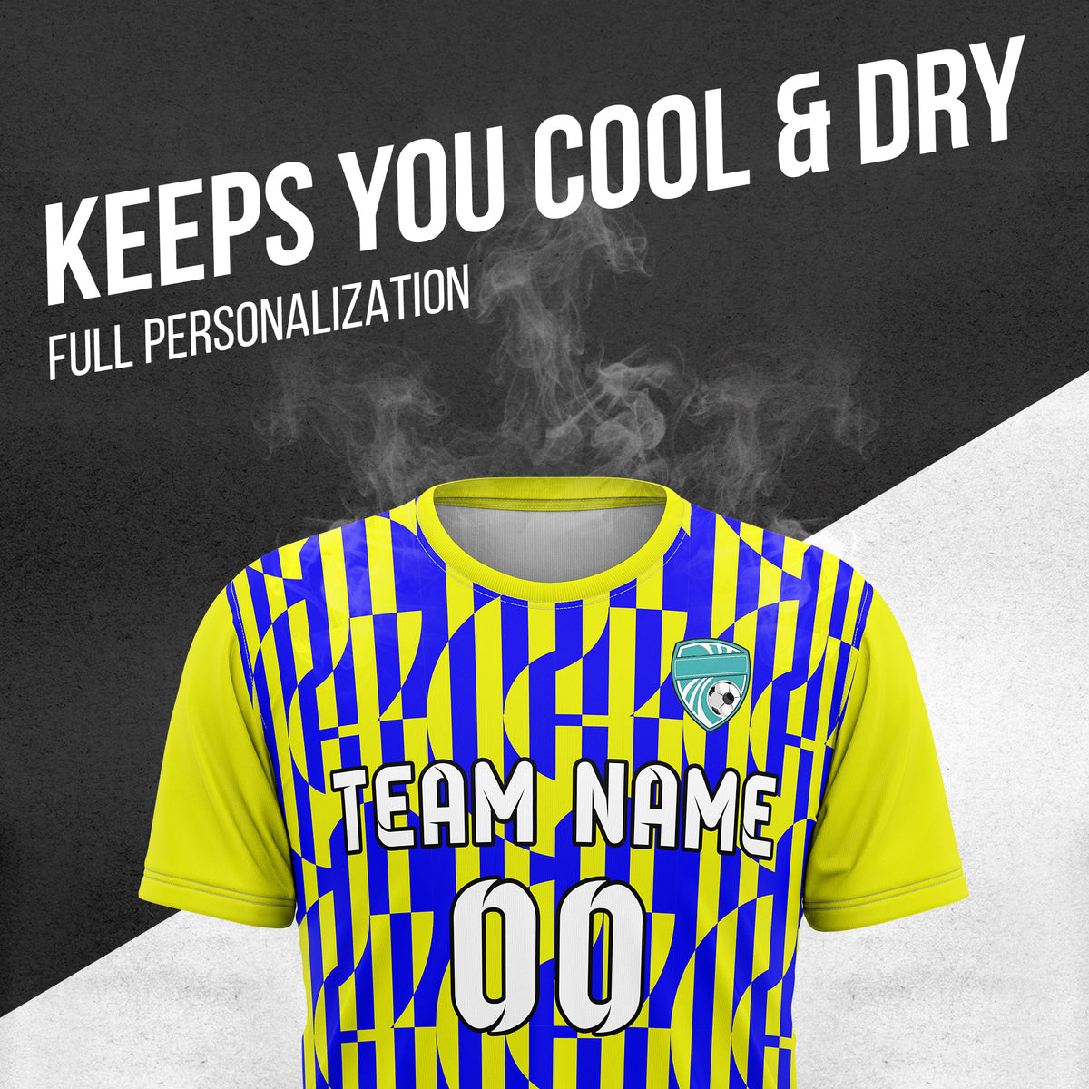 Custom Pulse Grid R-Full Pattern Soccer Yellow Sport Tops Jersey