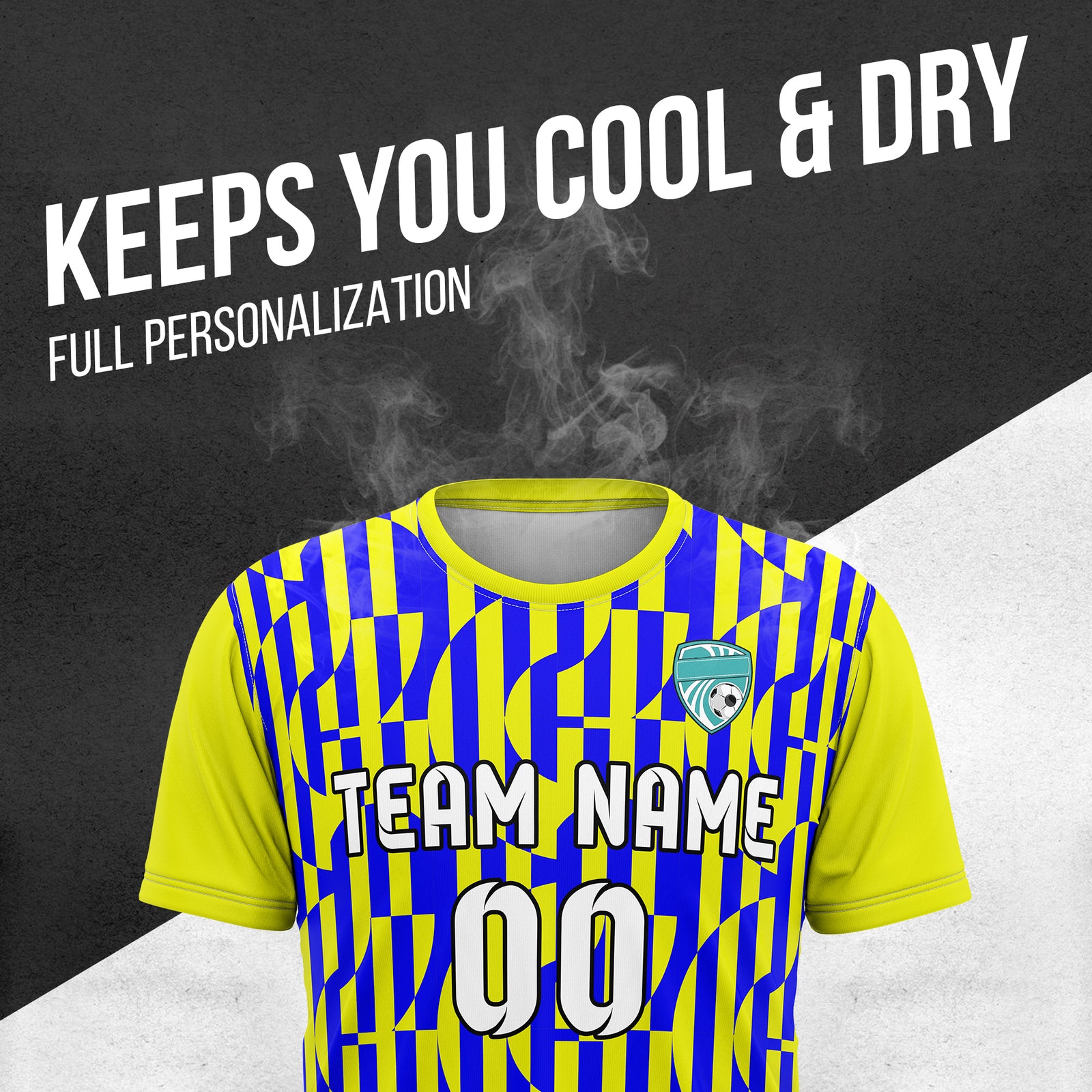Custom Pulse Grid R-Full Pattern Soccer Yellow Sport Tops Jersey
