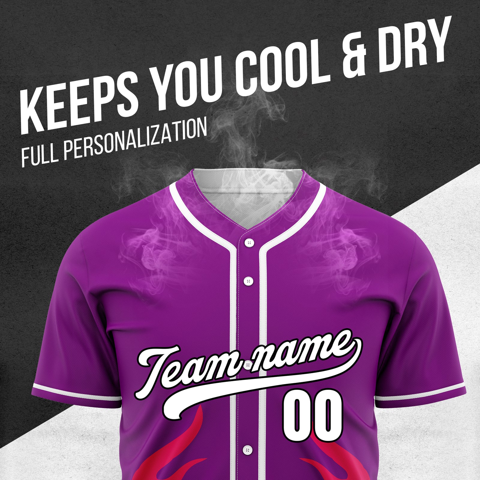 Custom Shadow Flames Purple Baseball Sports Jersey Personalized Uniform with Name & Number