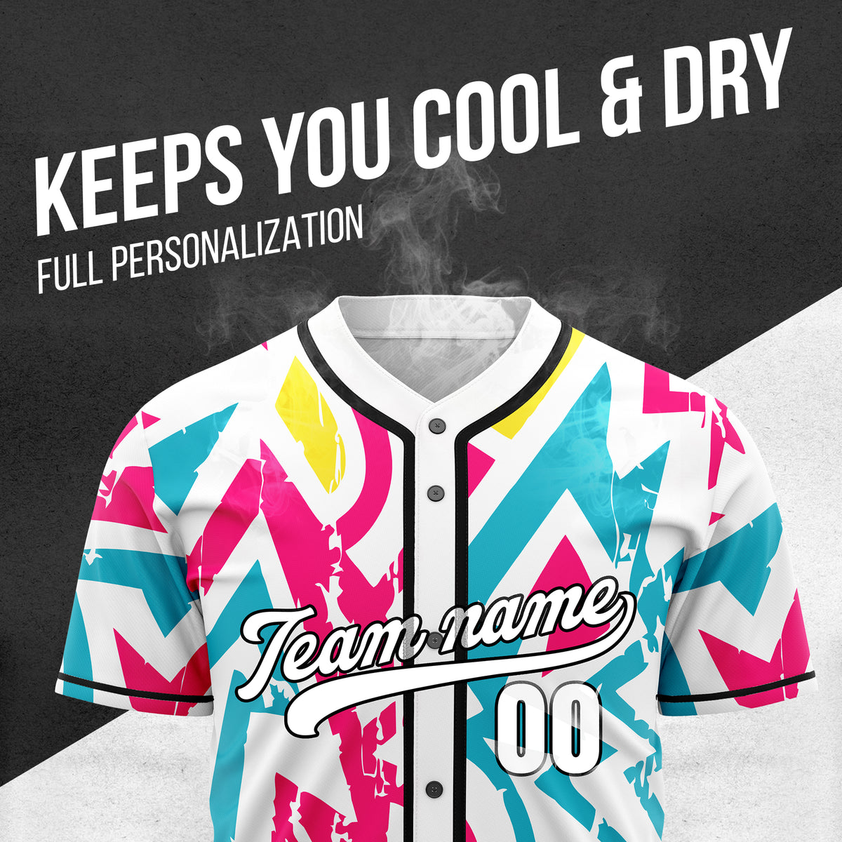 Custom Splash White Baseball Sports Jersey Personalized Uniform with Name & Number