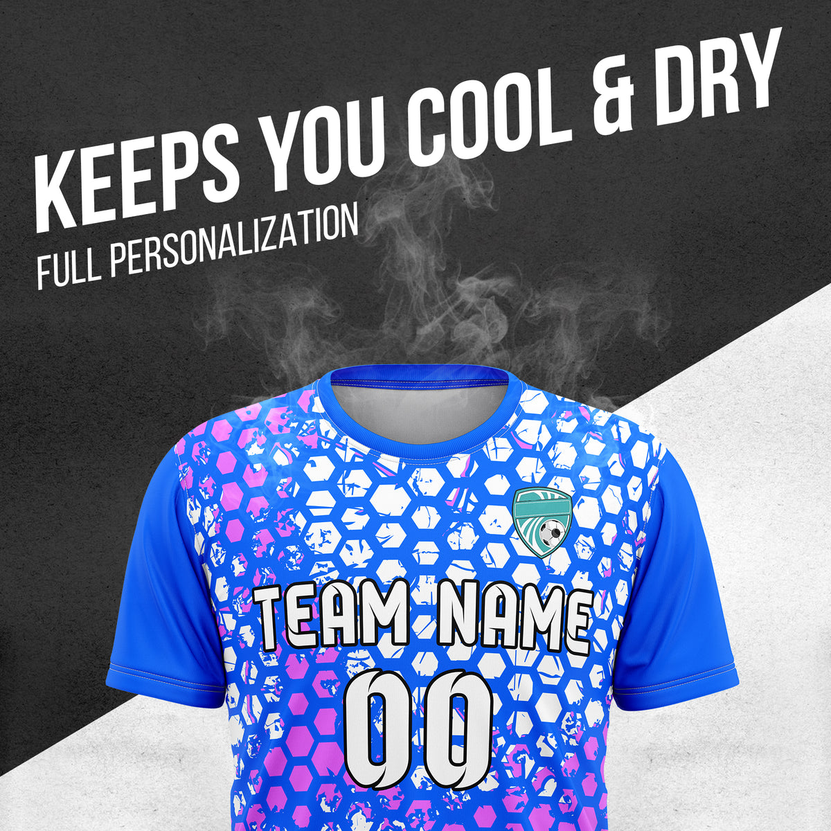 Custom Hex R-Full Pattern Soccer Blue Sport Tops Jersey