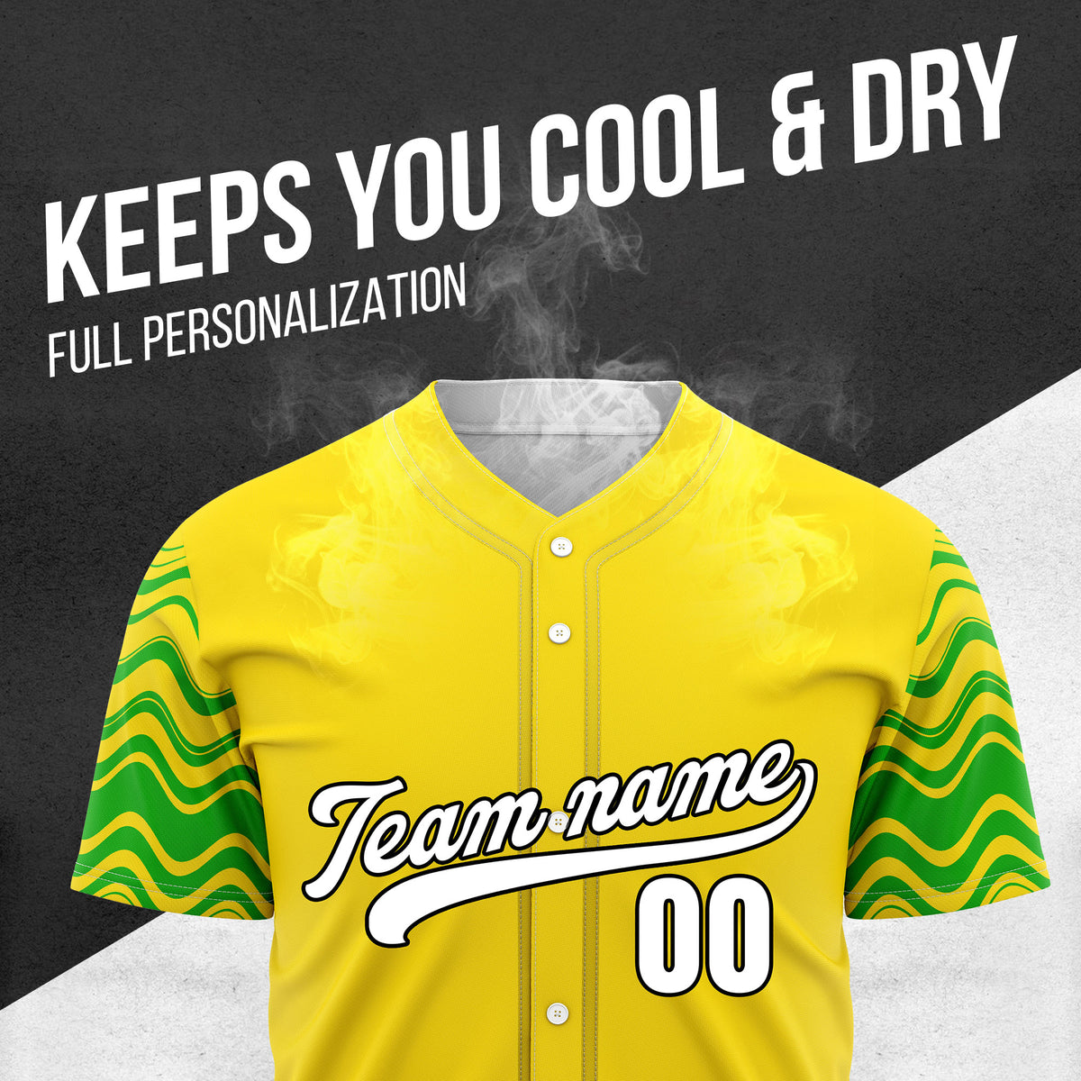 Custom Wave Yellow Baseball Sports Jerseys Personalized Uniform with Name & Number