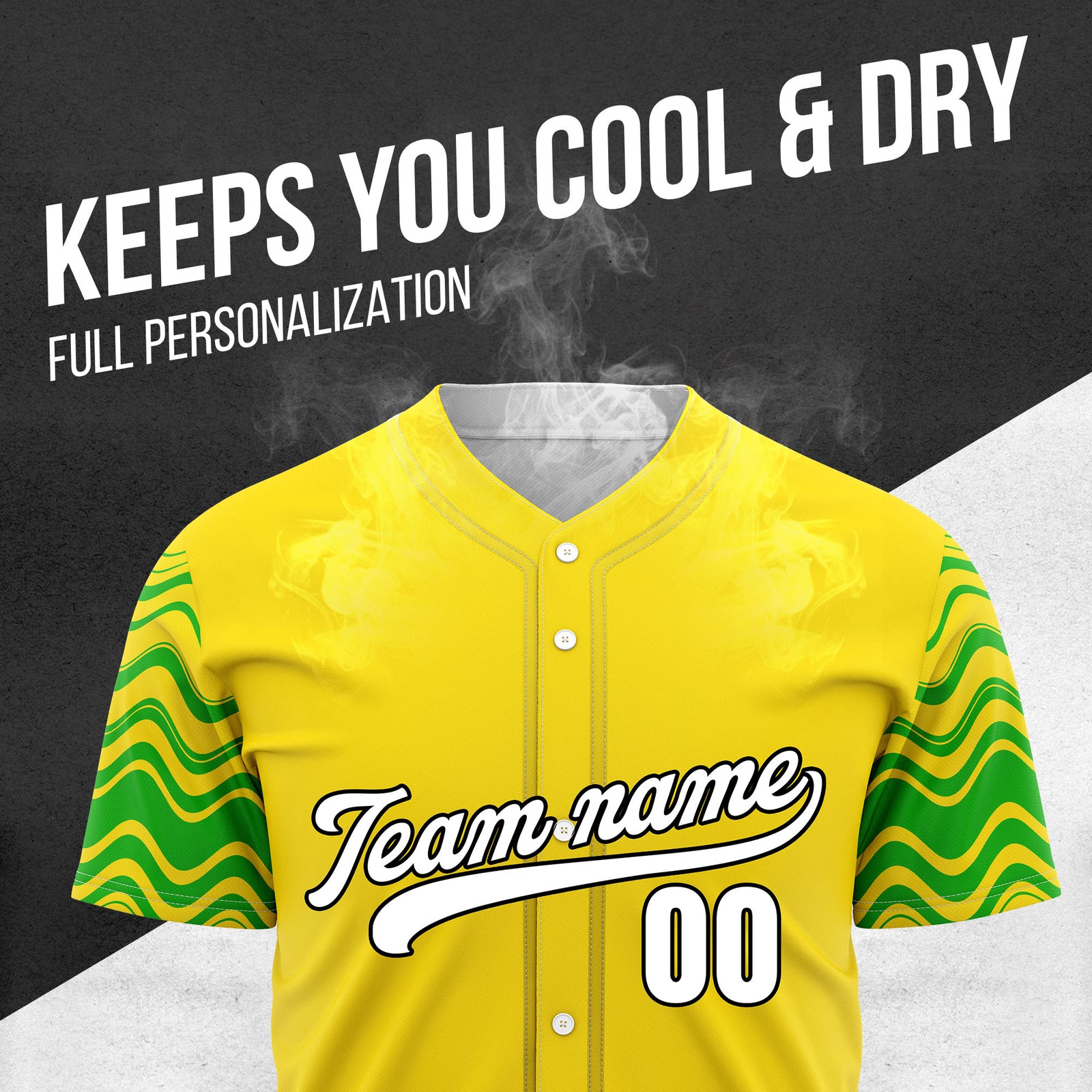 Custom Wave Yellow Baseball Sports Jerseys Personalized Uniform with Name & Number