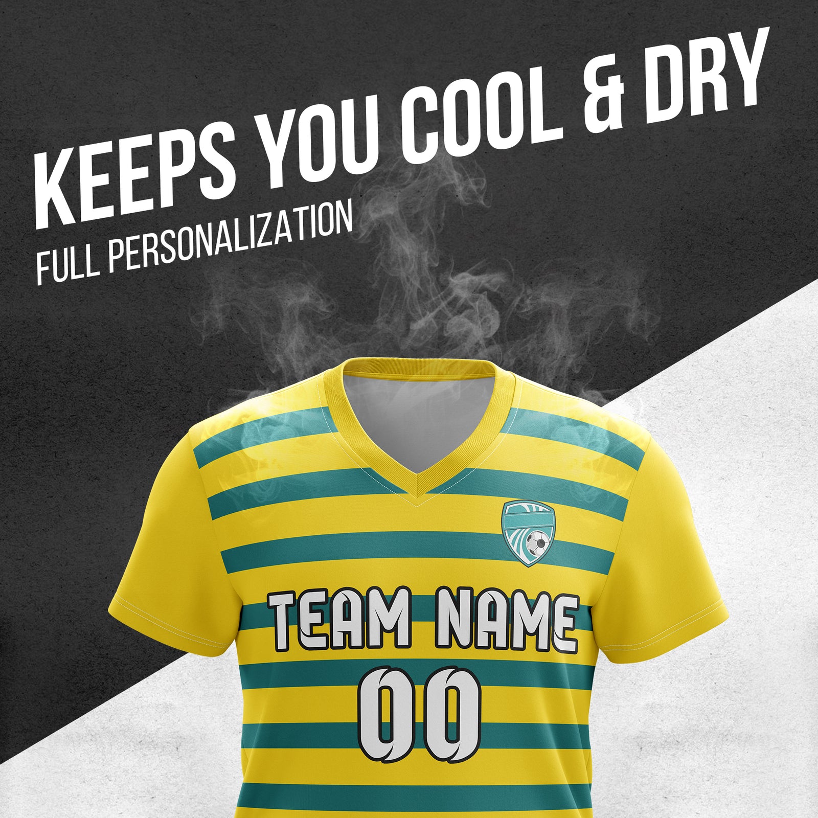 Custom Royal Stripe V-Neck Yellow Soccer sport Tops Jersey