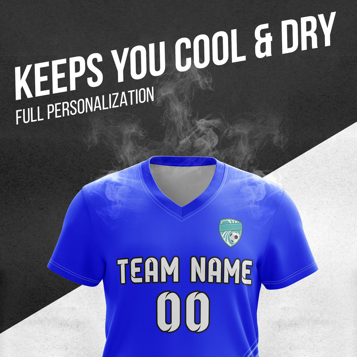 Custom WaveLine Stripe V-Neck Blue Soccer sport Tops Jersey
