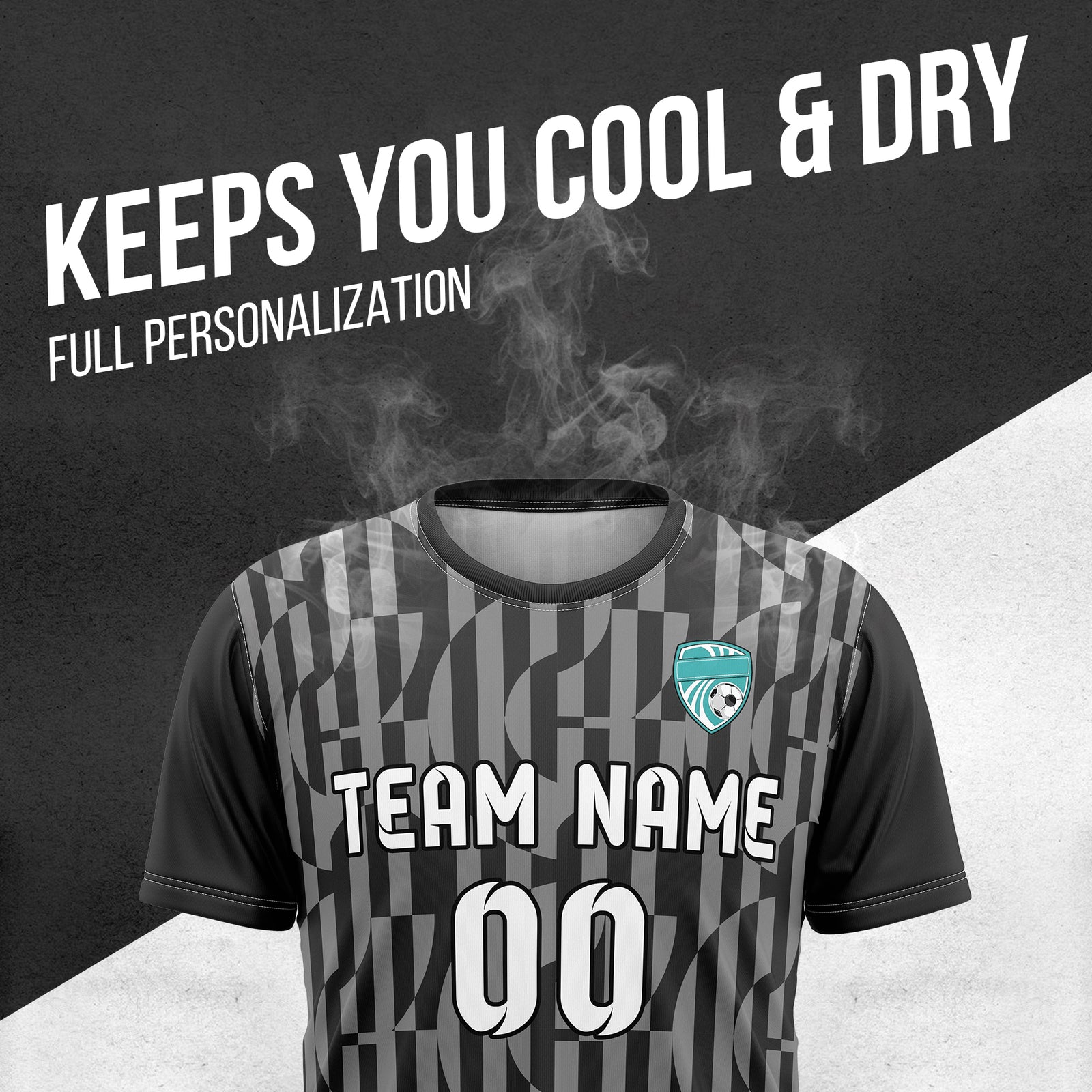 Custom Pulse Grid R-Full Pattern Soccer Dark Grey Sport Tops Jersey