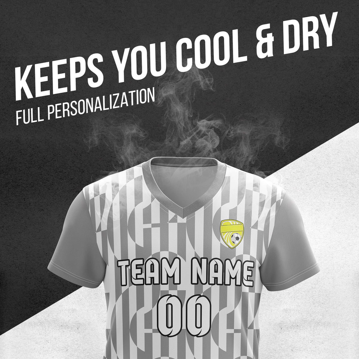 Custom Pulse Grid V-Full Pattern Grey Soccer sport Tops Jersey
