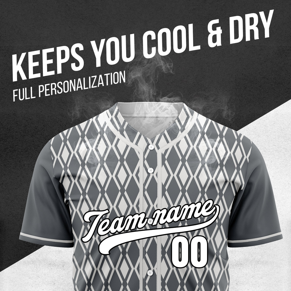 Custom Rhombic Edge Dark Grey Baseball Sports Jersey Personalized Uniform with Name & Number