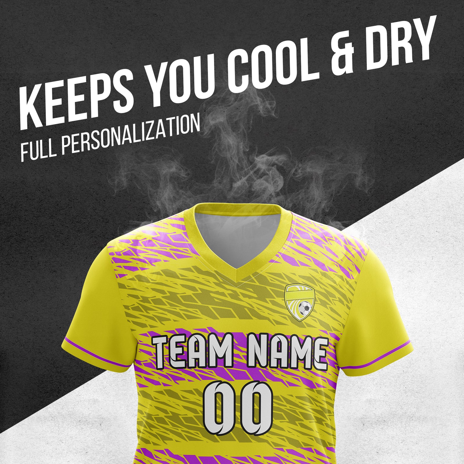 Custom Flare Strike V-Full Pattern Yellow Soccer sport Tops Jersey