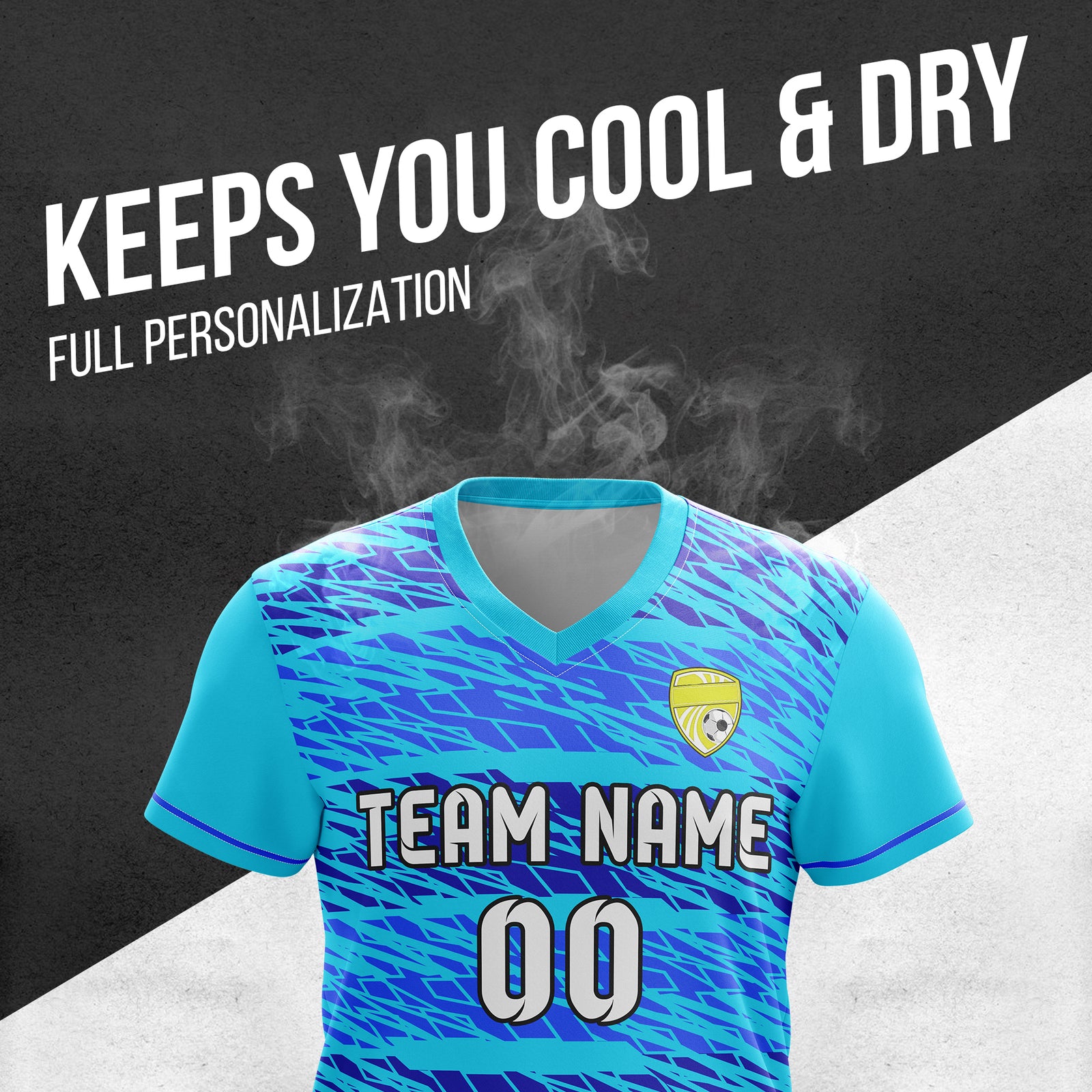 Custom Flare Strike V-Full Pattern Blue Soccer sport Tops Jersey