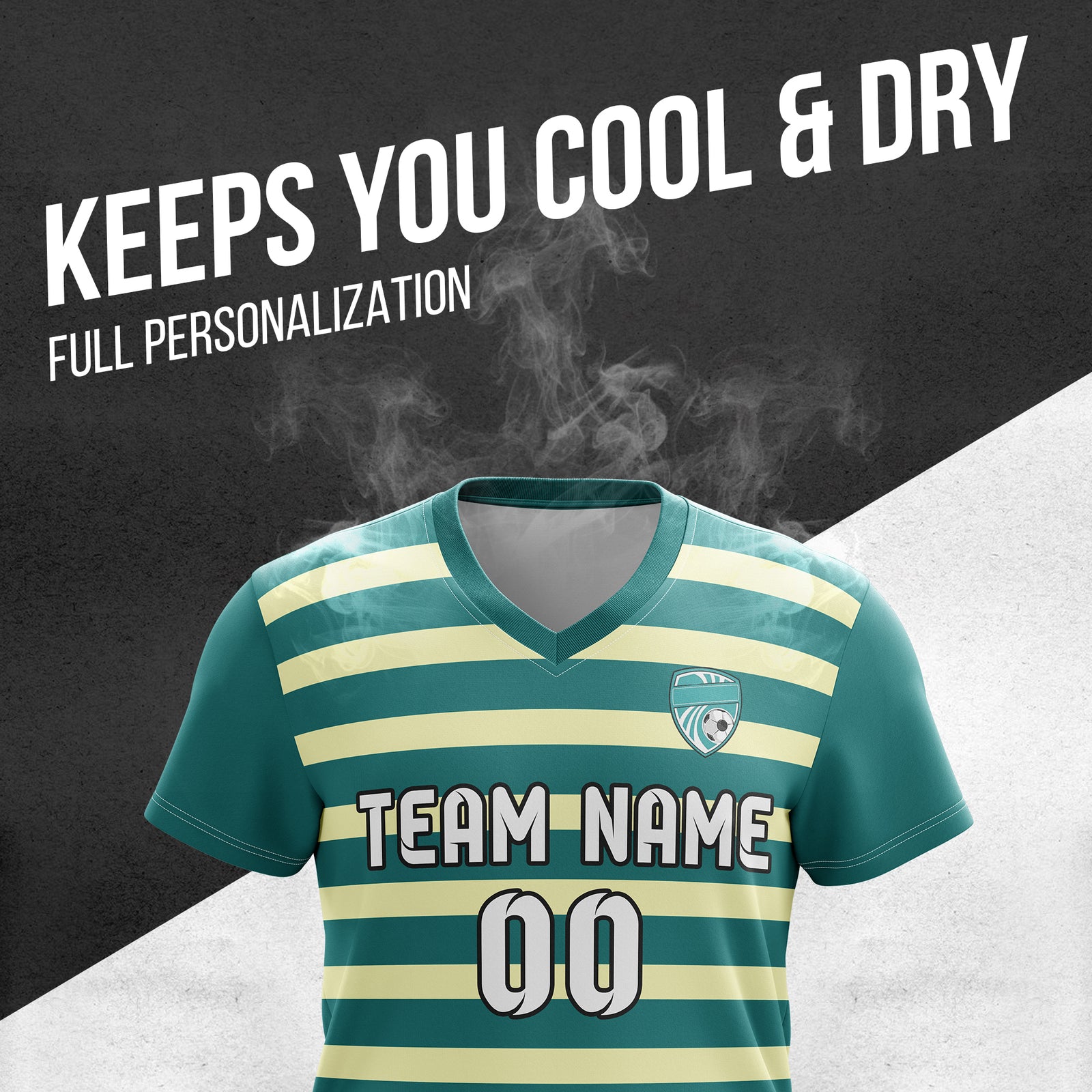 Custom Royal Stripe V-Neck Teal Soccer sport Tops Jersey