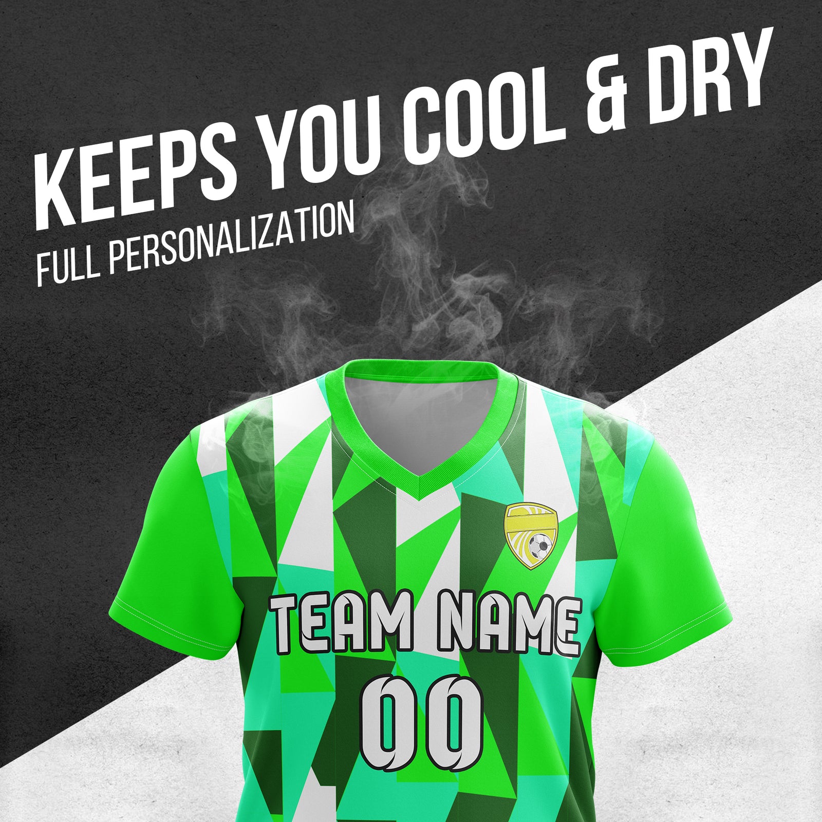 Custom Crystal V-Full Pattern Neon Green Soccer sport Tops Jersey