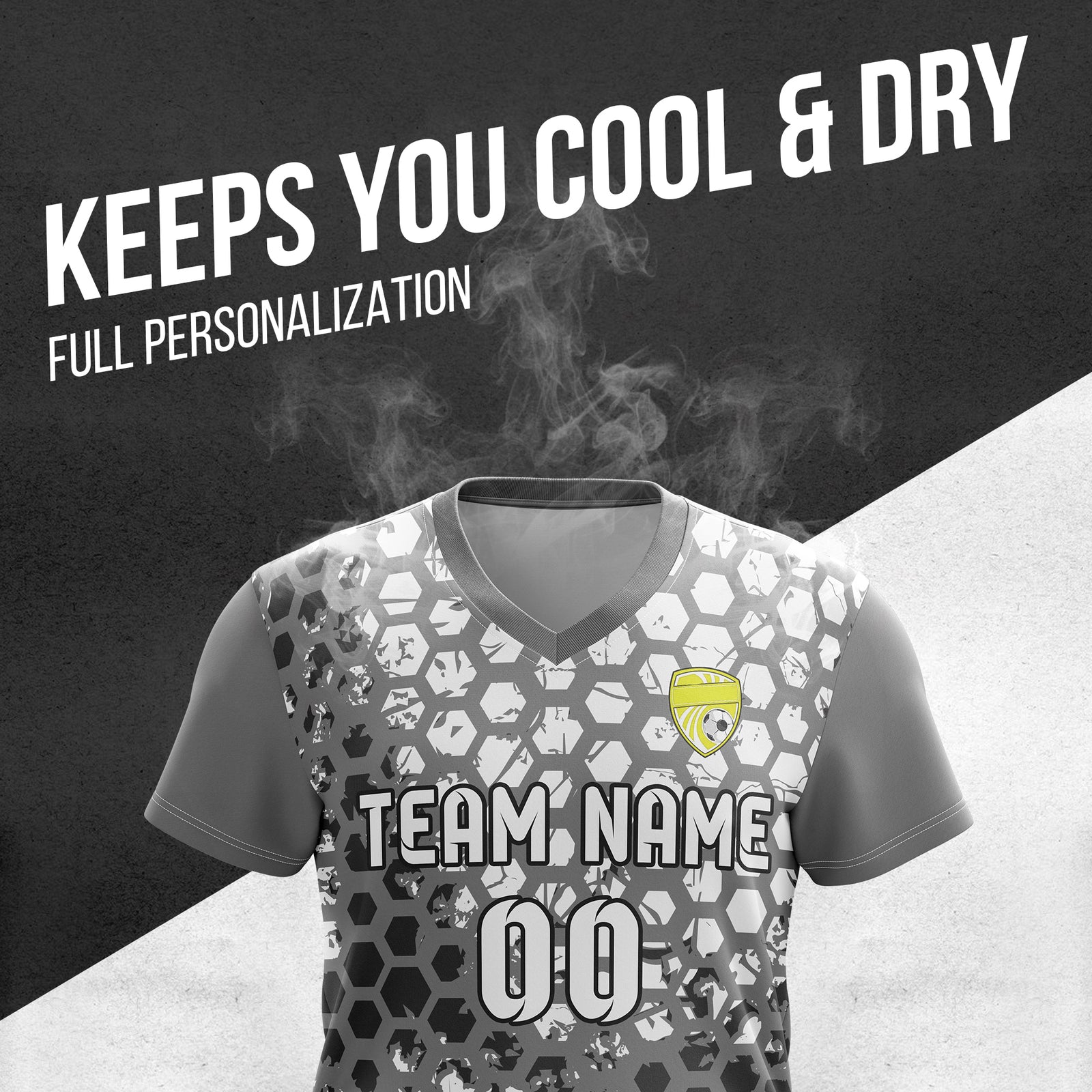 Custom Hex V-Full Pattern Dark Grey Soccer sport Tops Jersey