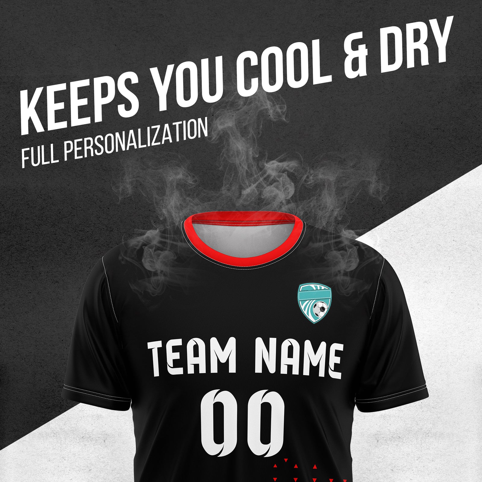 Custom Tri-Edge R Side Pattern Soccer Black Sport Tops Jersey