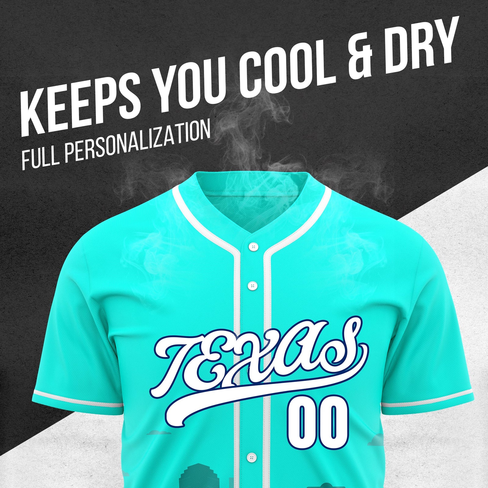 Custom City Lights Aqua Baseball Sports Jersey Personalized Uniform with Name & Number