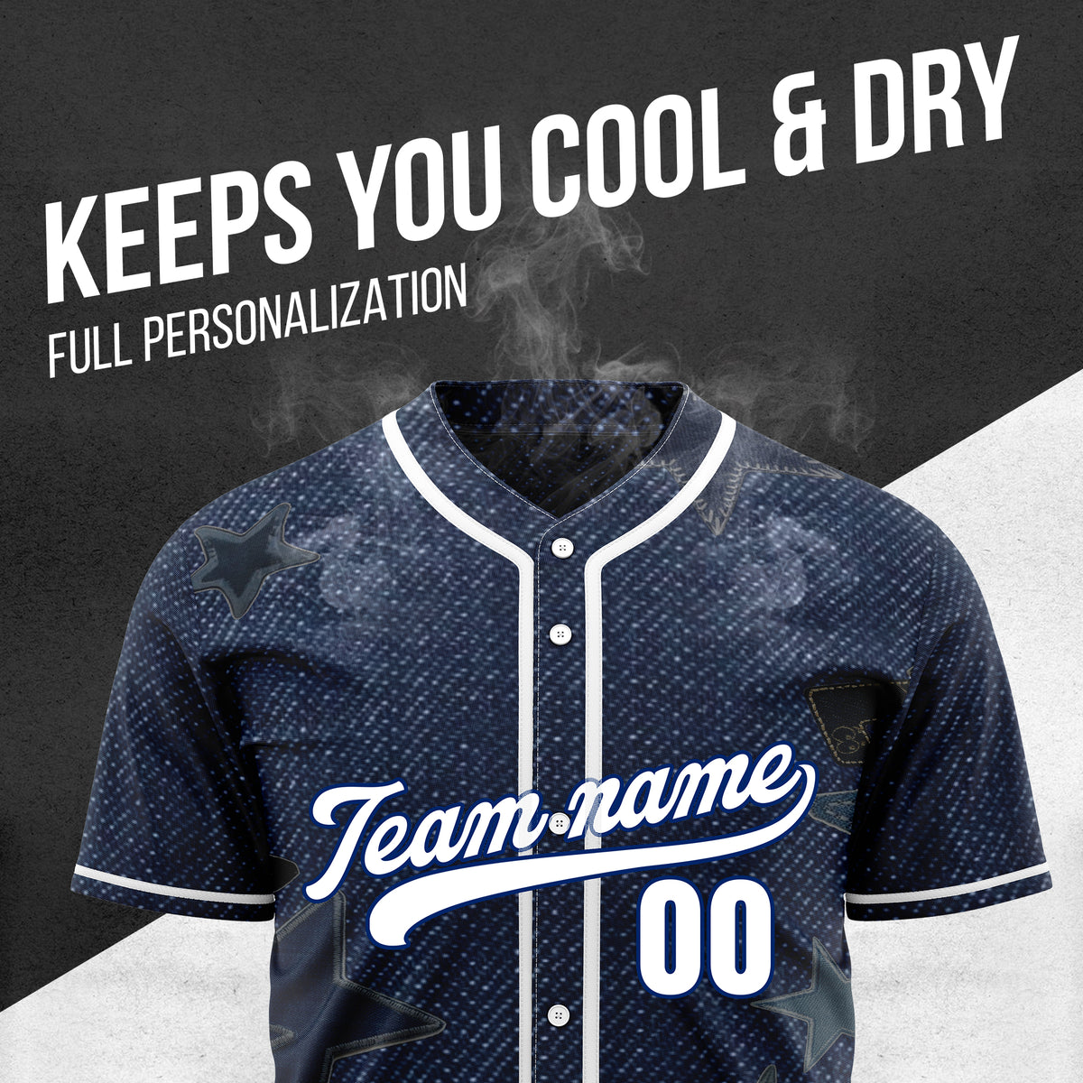 Custom Galaxy Denim Baseball Sports Jersey Personalized Uniform with Name & Number
