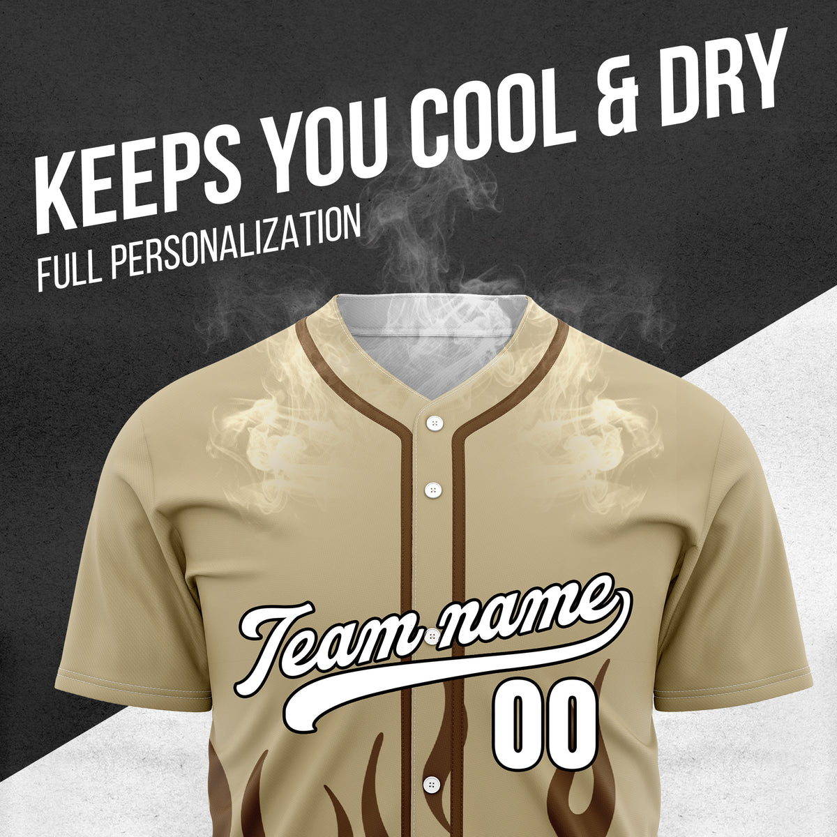 Custom Frost Fire Khaki Baseball Sports Jersey Personalized Uniform with Name & Number