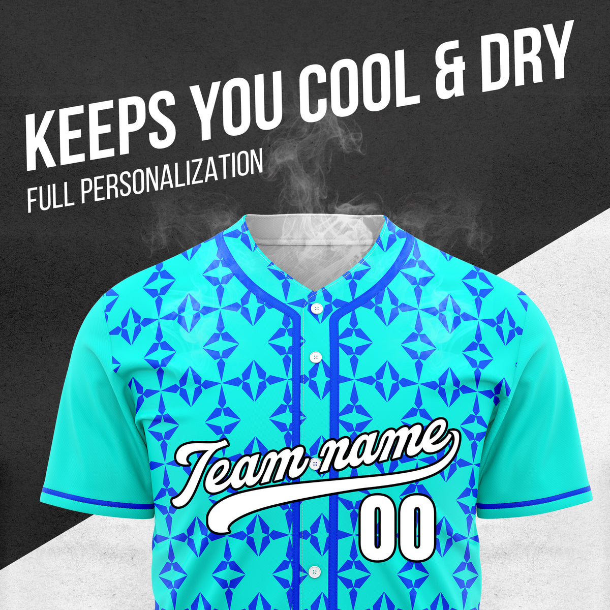 Custom Rhombic Aqua Baseball Sports Jersey Personalized Uniform with Name & Number
