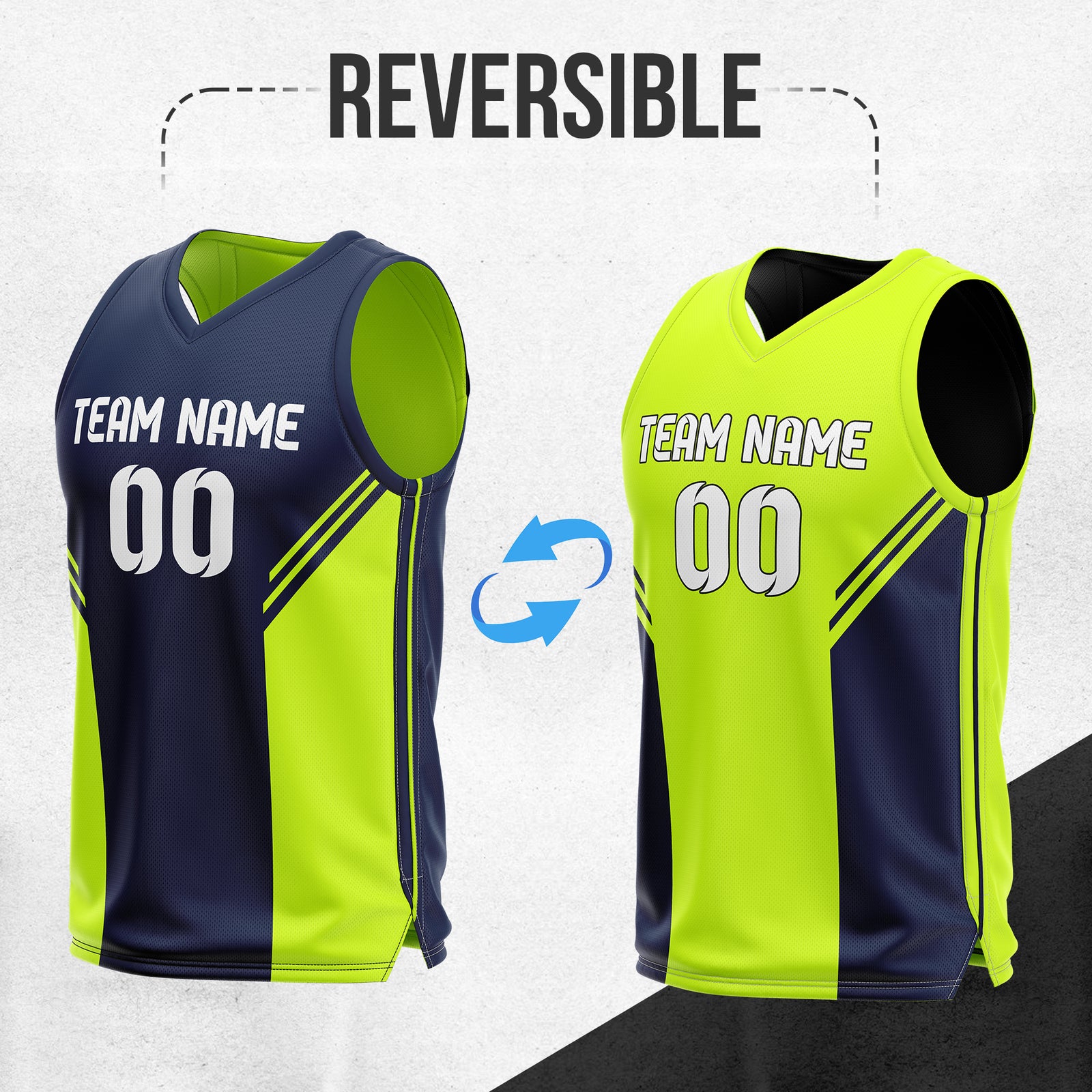 Custom Neon green V Neck  Reversible Basketball Jerseys | Personalized Double Side Tops