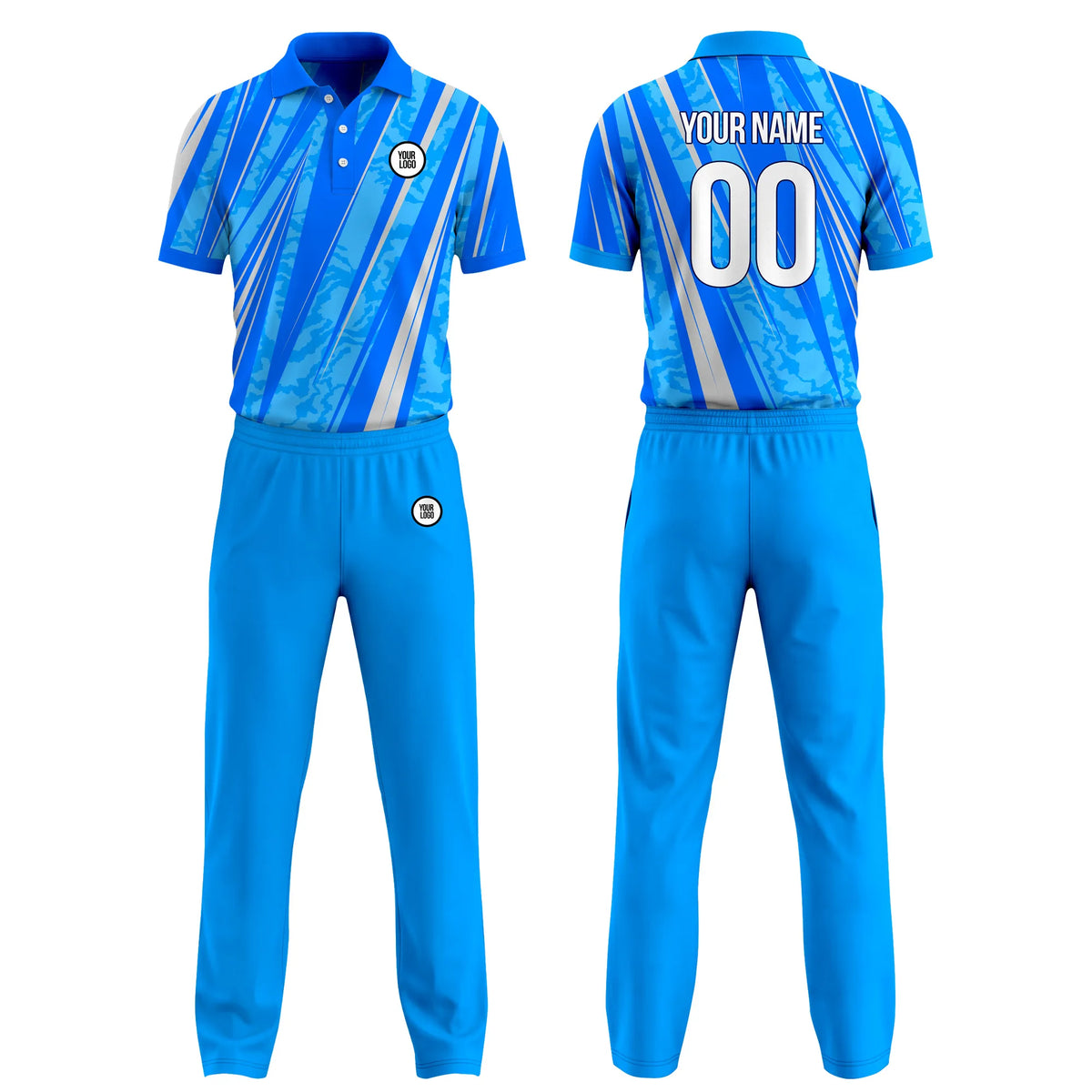 Custom Personalized D4 Geometric Pattern Cricket Kit with Name, Number & Team Logo