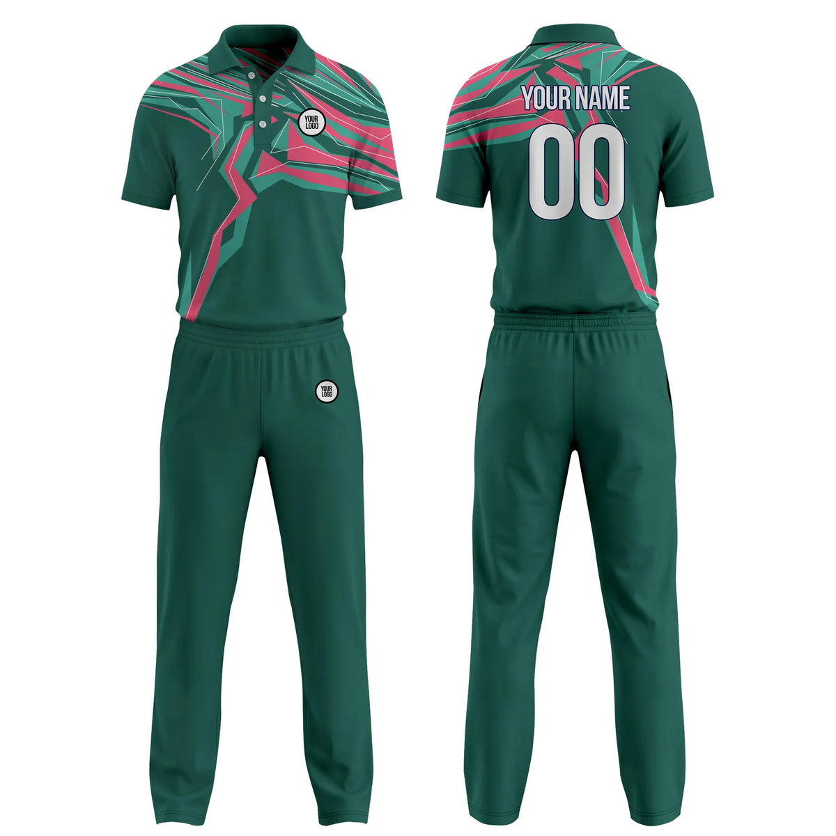 Custom Personalized D2 Geometric Pattern Cricket Kit with Name, Number & Team Logo
