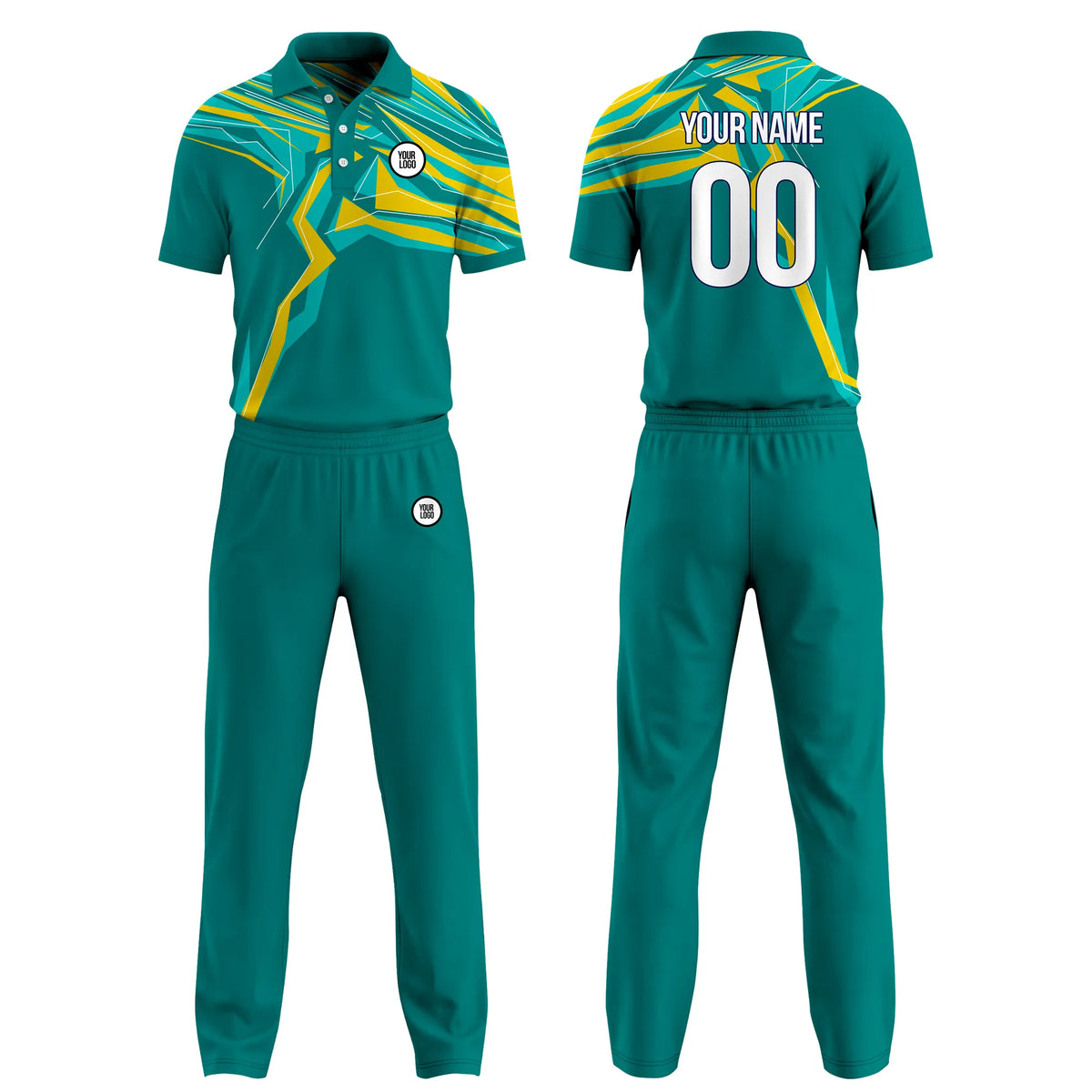 Custom Personalized D2 Geometric Pattern Cricket Kit with Name, Number & Team Logo