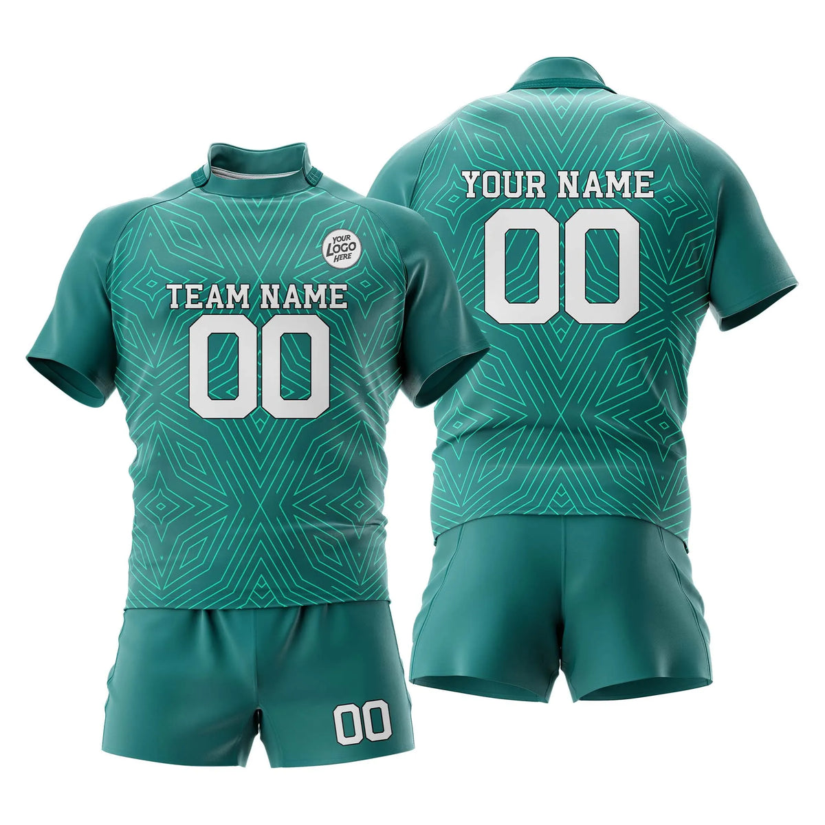 Custom Personalized D1 Abstract Pattern Rugby Jersey with Name, Number & Team Logo