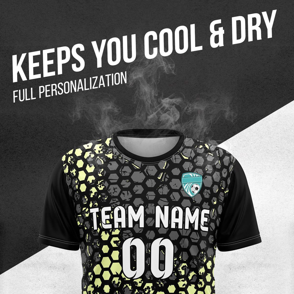 Soccer Jersey - Round Neck - Full Pattern - Design 1 -  Black