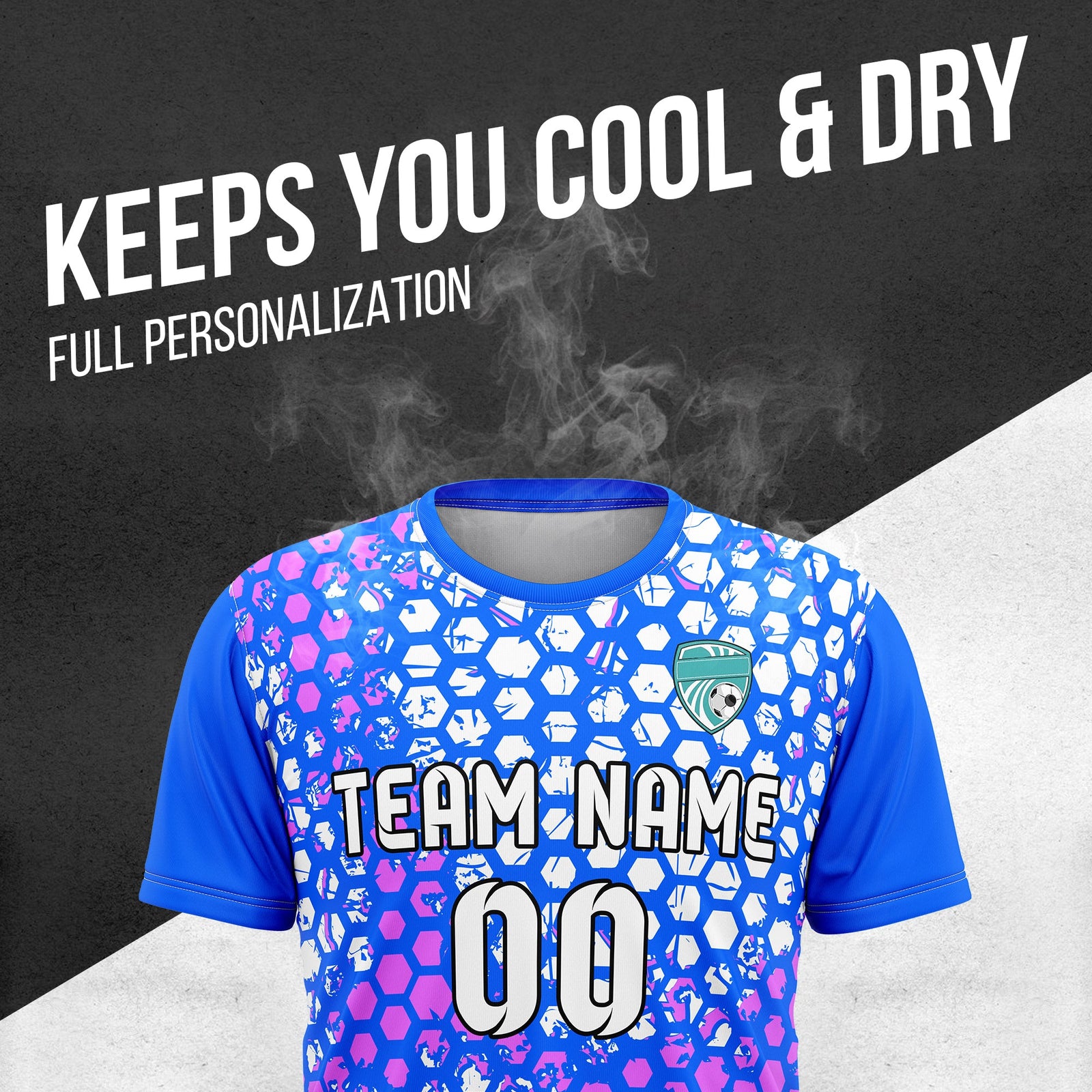 Soccer Jersey - Round Neck - Full Pattern - Design 1 -  Blue