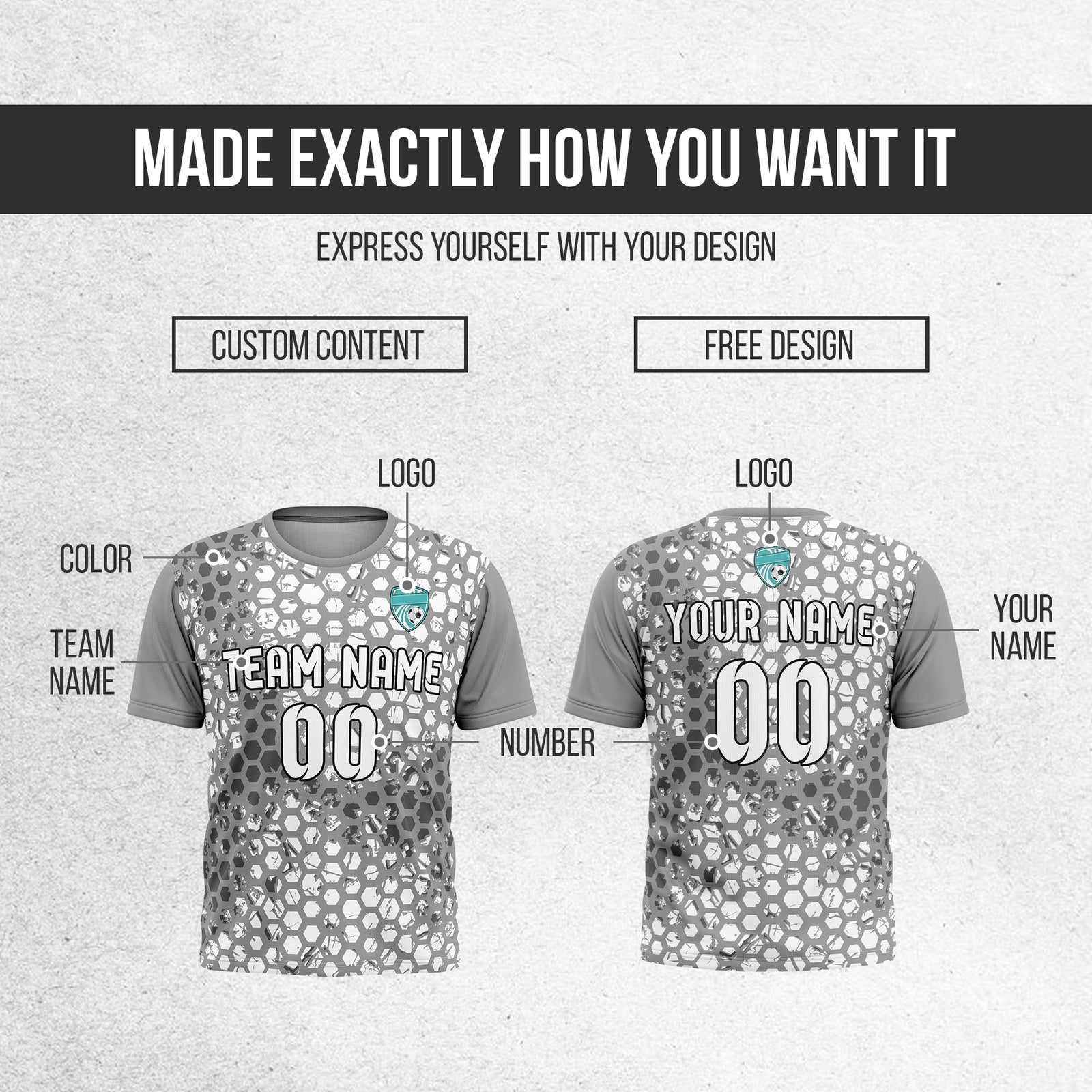 Soccer Jersey - Round Neck - Full Pattern - Design 1 -  Dark Grey