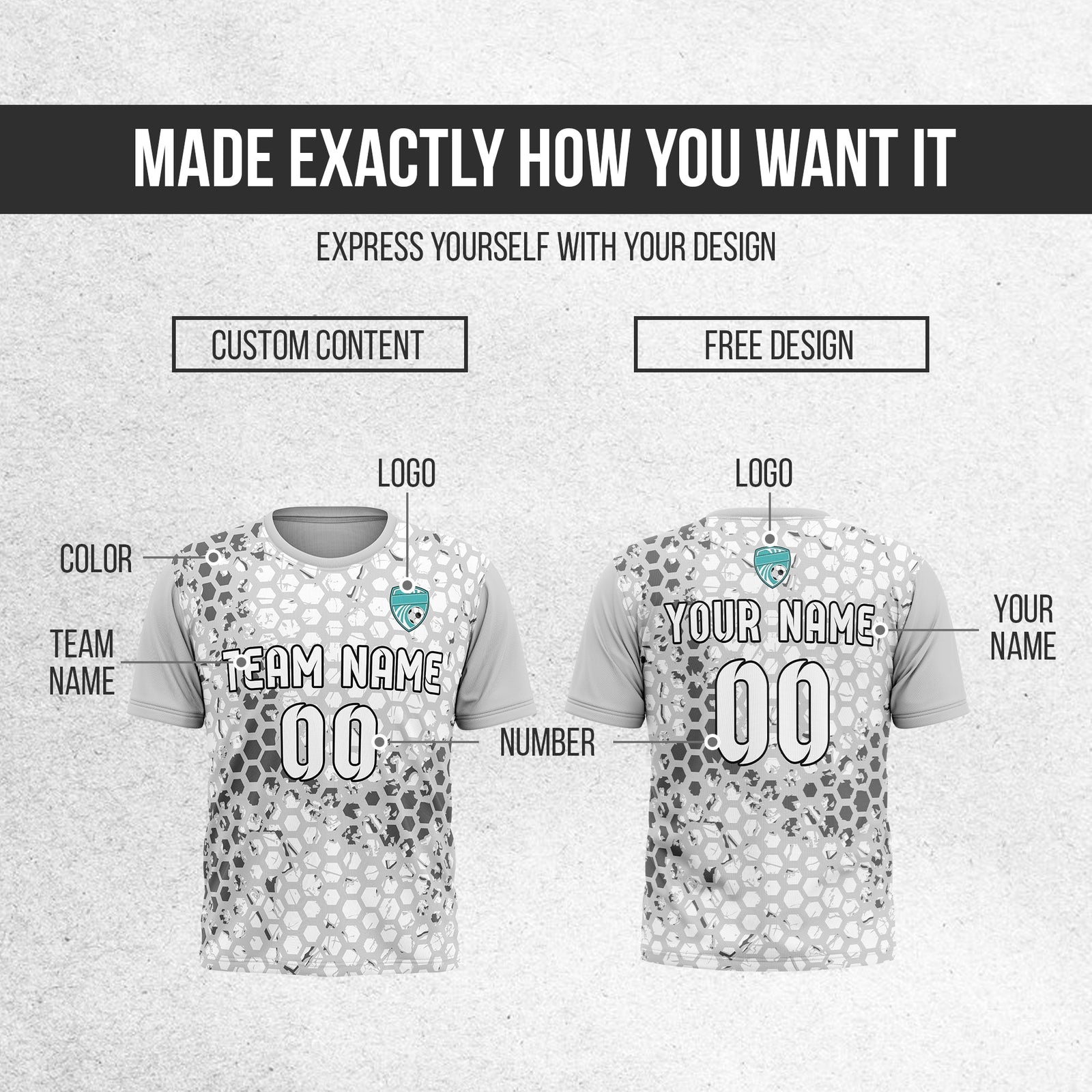 Soccer Jersey - Round Neck - Full Pattern - Design 1 - Grey