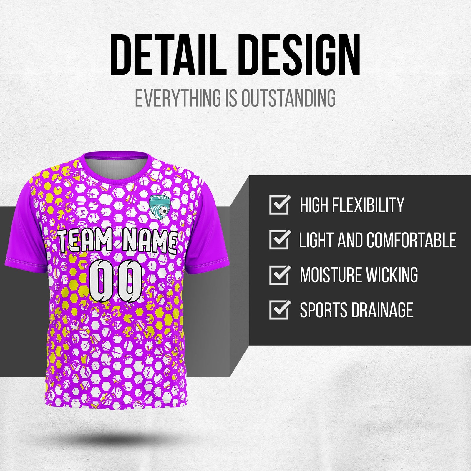 Soccer Jersey - Round Neck - Full Pattern - Design 1 - Purple