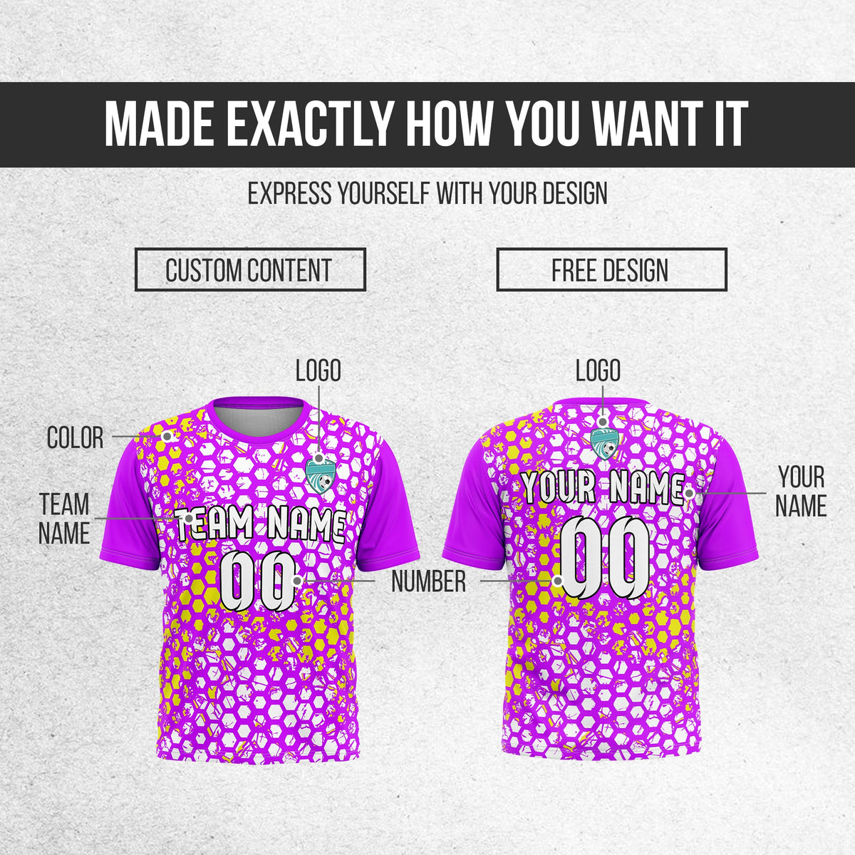 Soccer Jersey - Round Neck - Full Pattern - Design 1 - Purple