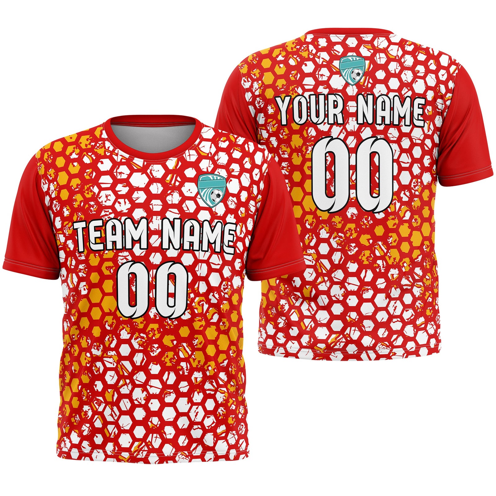 Soccer Jersey - Round Neck - Full Pattern - Design 1 - Red
